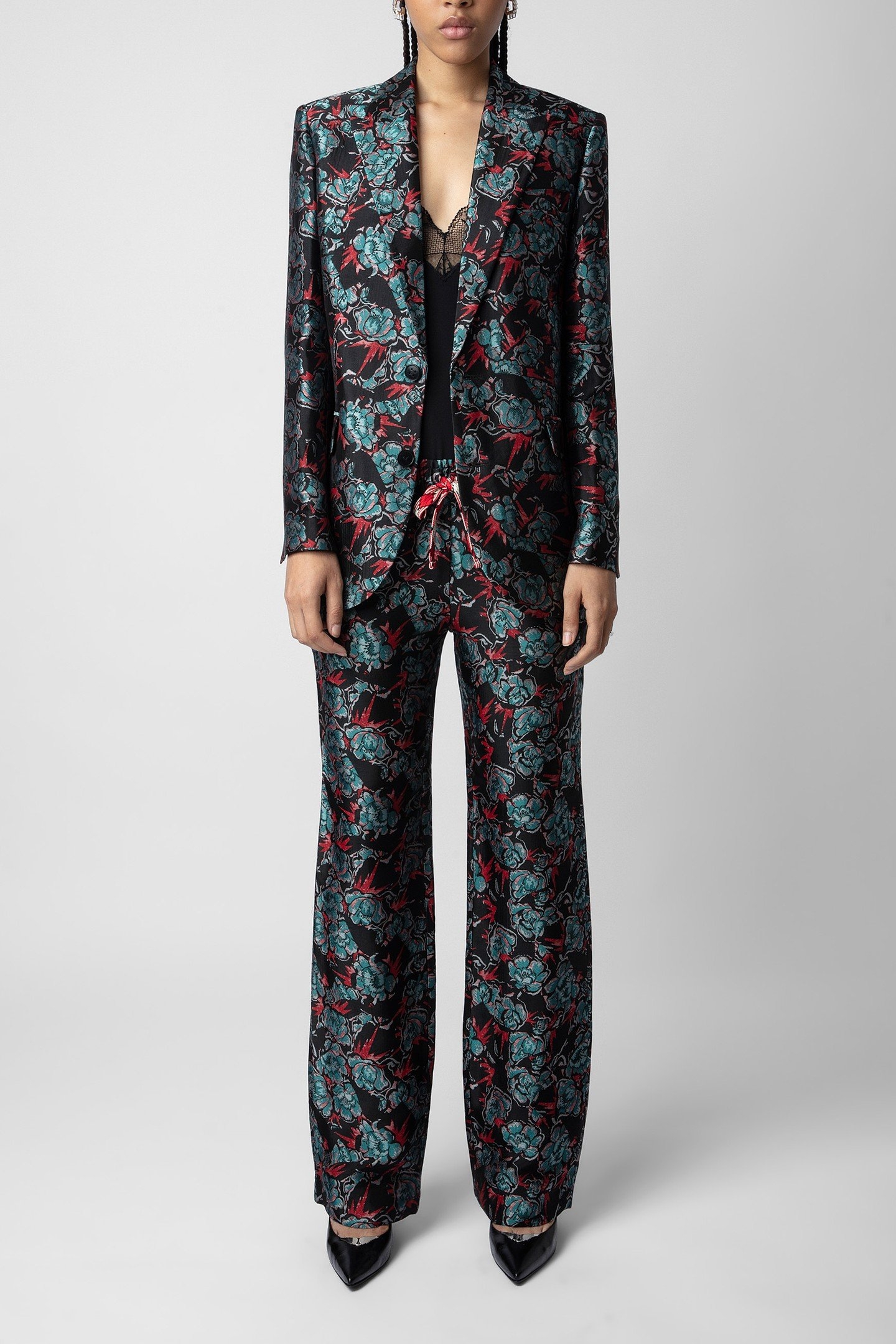 VEGY STRUCTURED FLORAL JACQUARD BLAZER NOIR 2