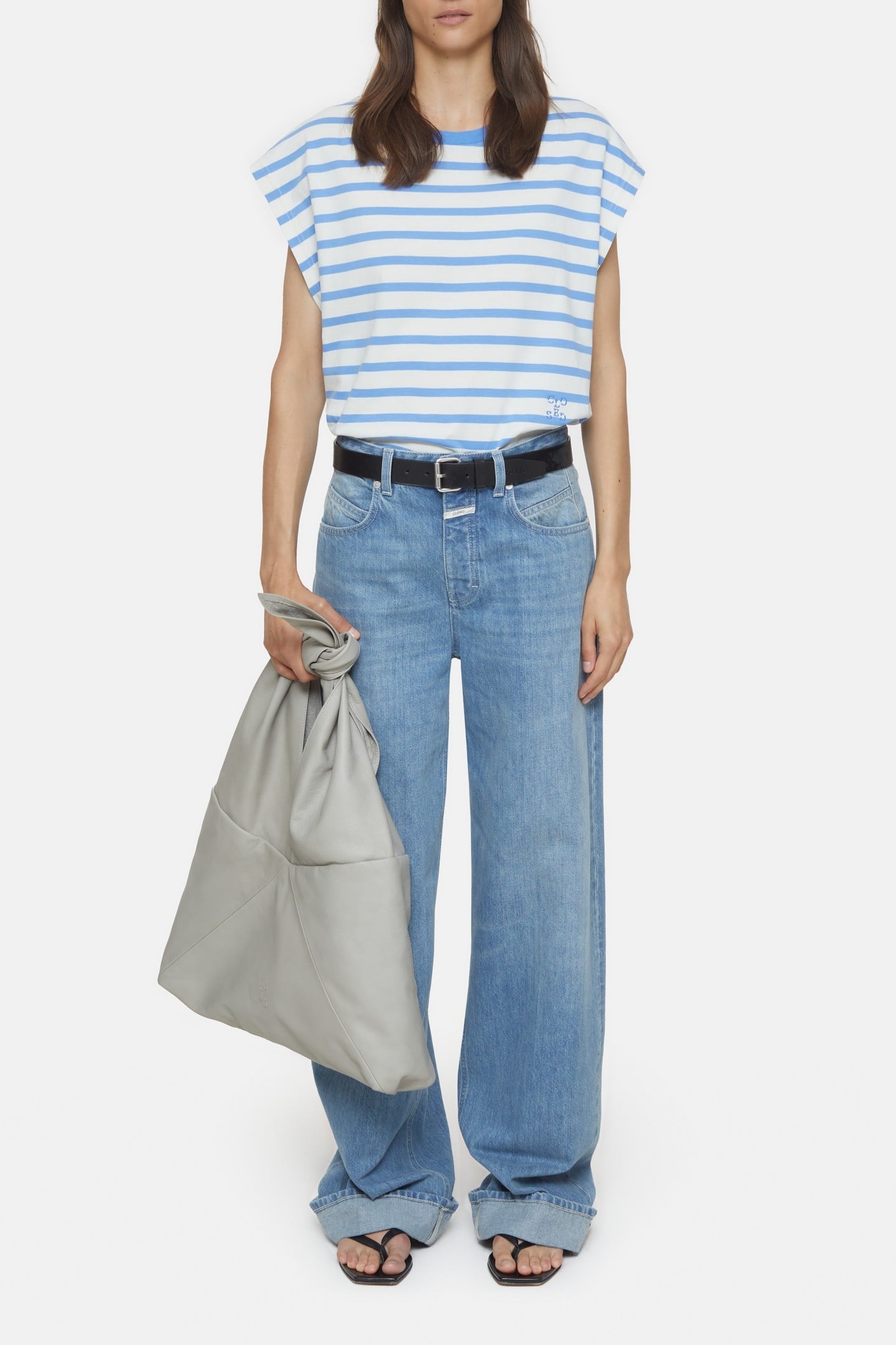 CREW NECK CAP SLEEVE T-SHIRTS CHAMBRAY BLUE 2