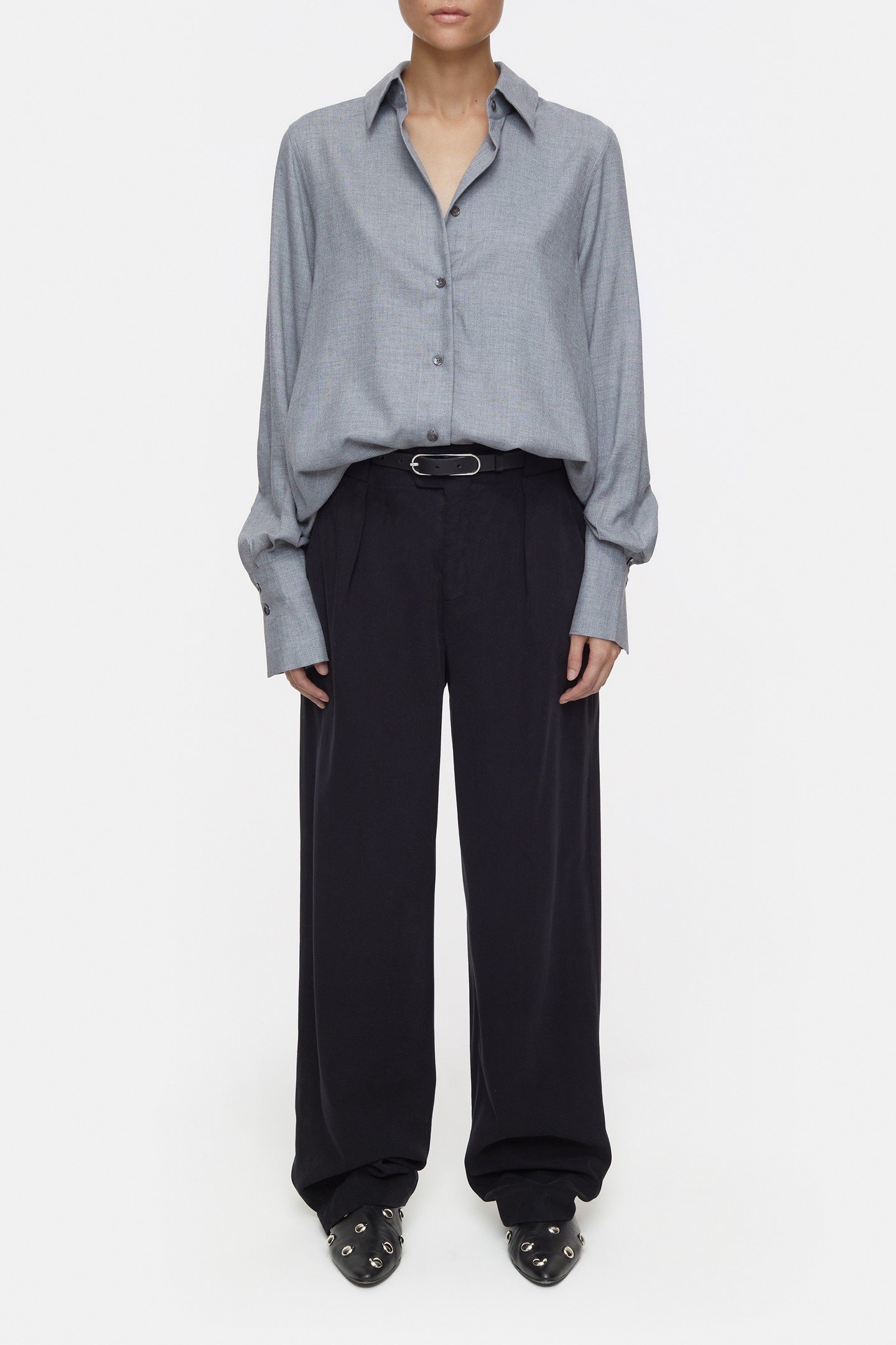 PLEAT BLOUSE SHIRT DARK GREY MELANGE 1