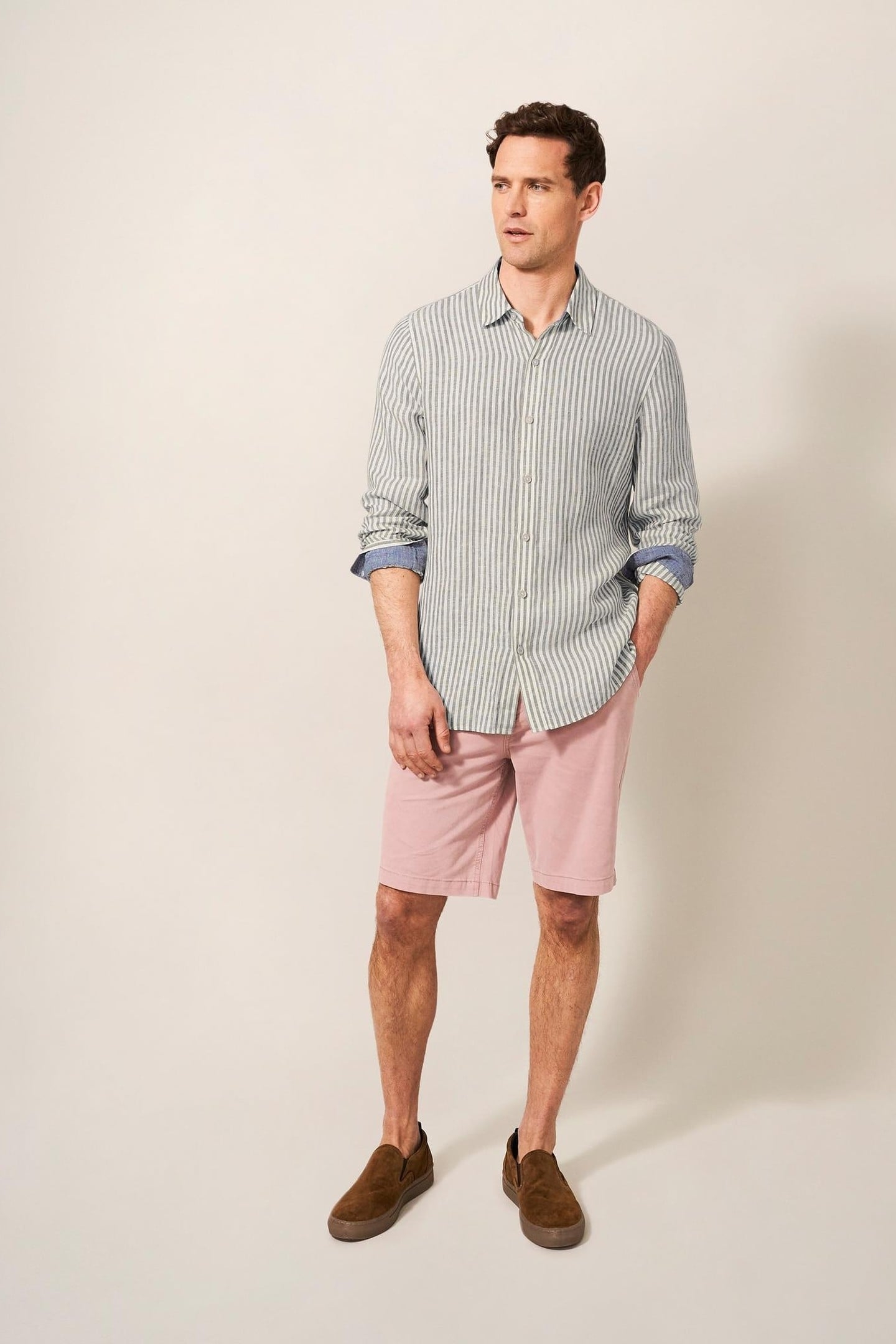 PEMBROKE LS STRIPE LINEN SHIRT KHAKI GREEN 2