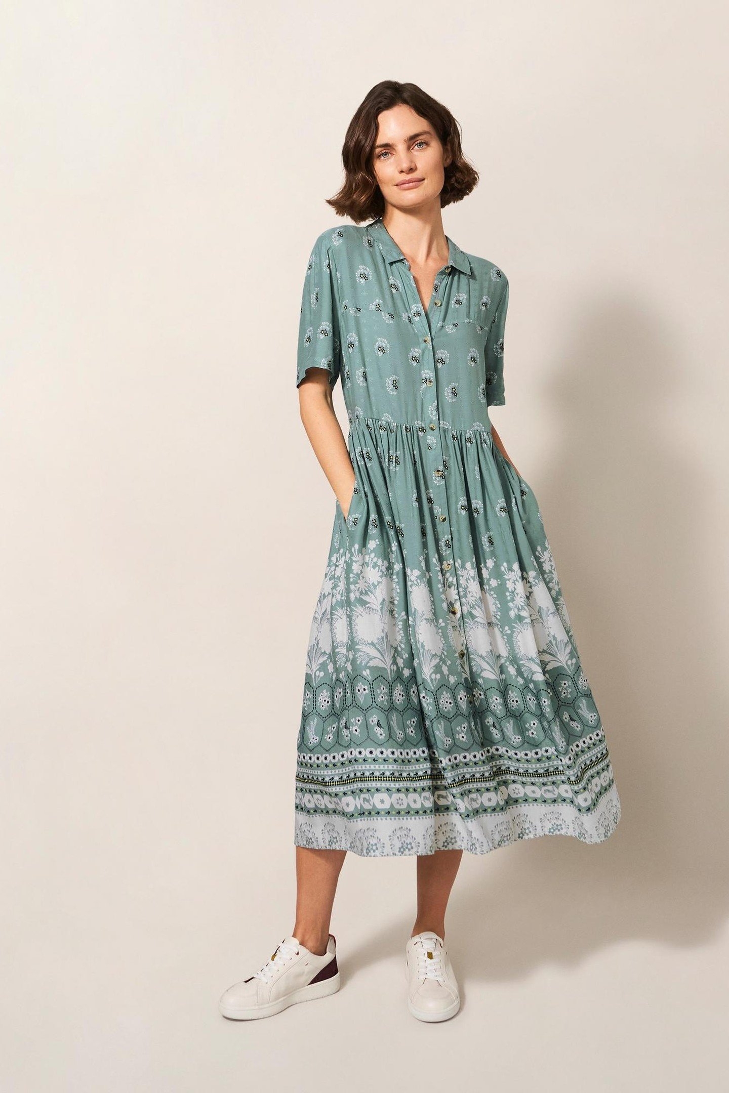 RENEE MIDI SHIRT DRESS TEAL MULTI 1