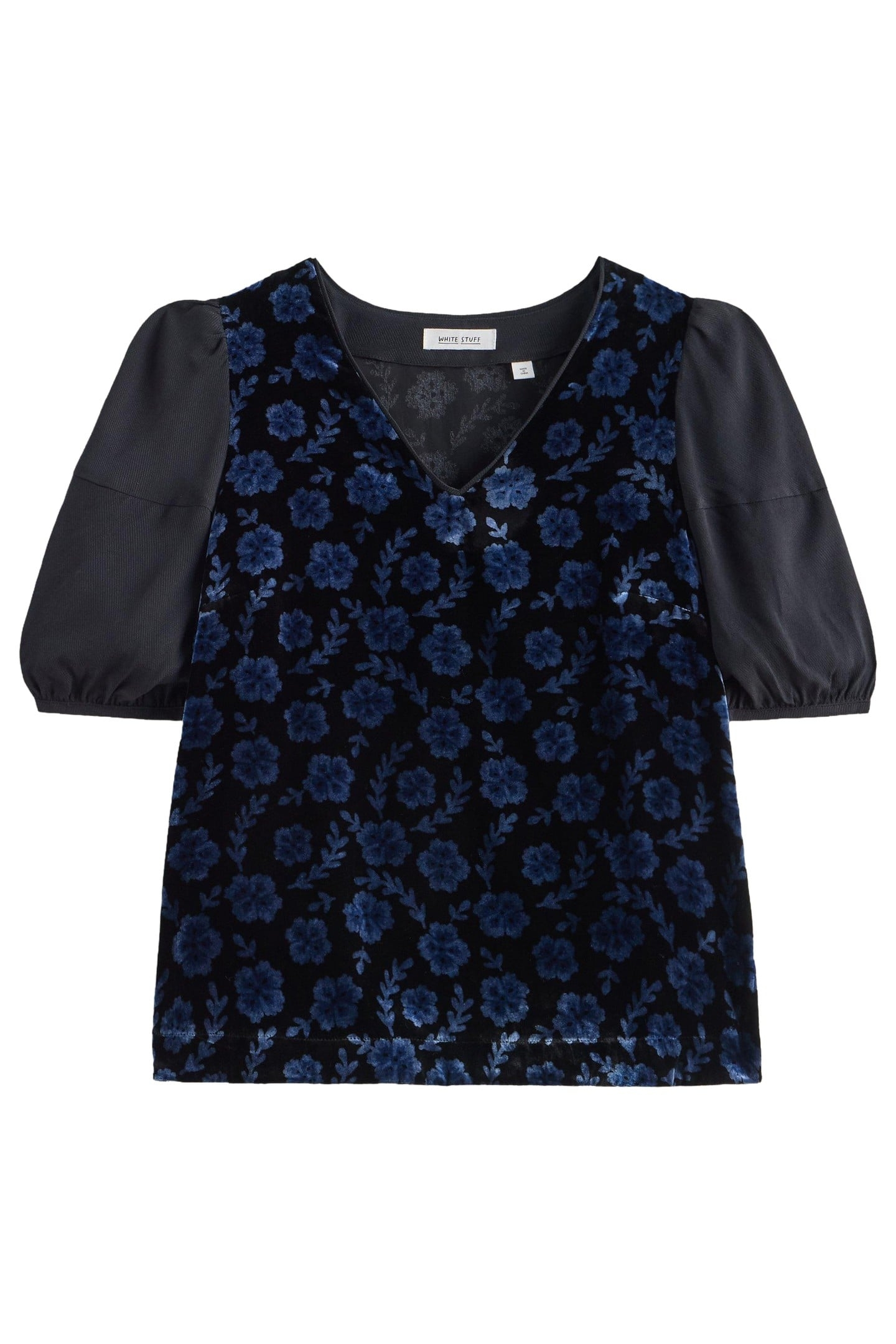 CLEO VELVET MIX TOP BLACK PRINT 1