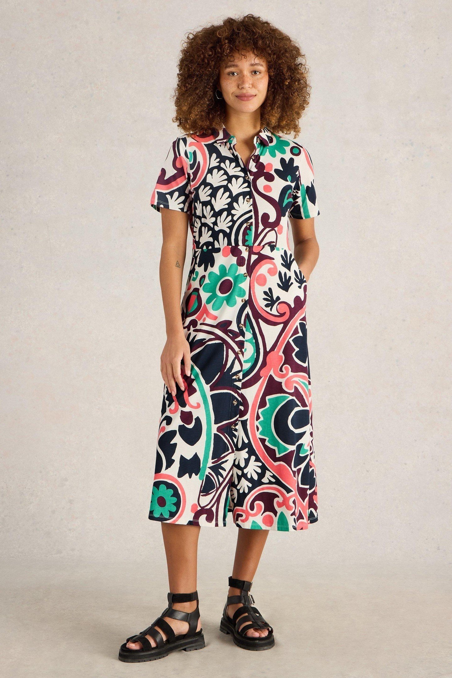 RUA JERSEY SHIRT DRESS BLACK MULTI 1