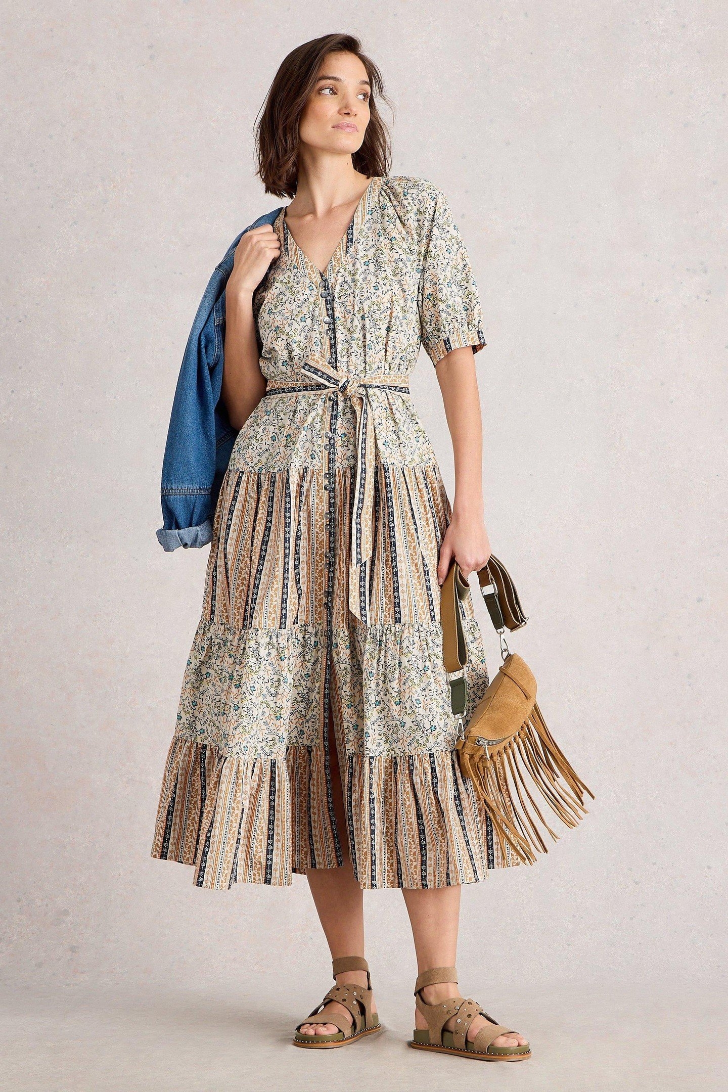 CLEMENTINE MIDI DRESS IVORY MULTI 1