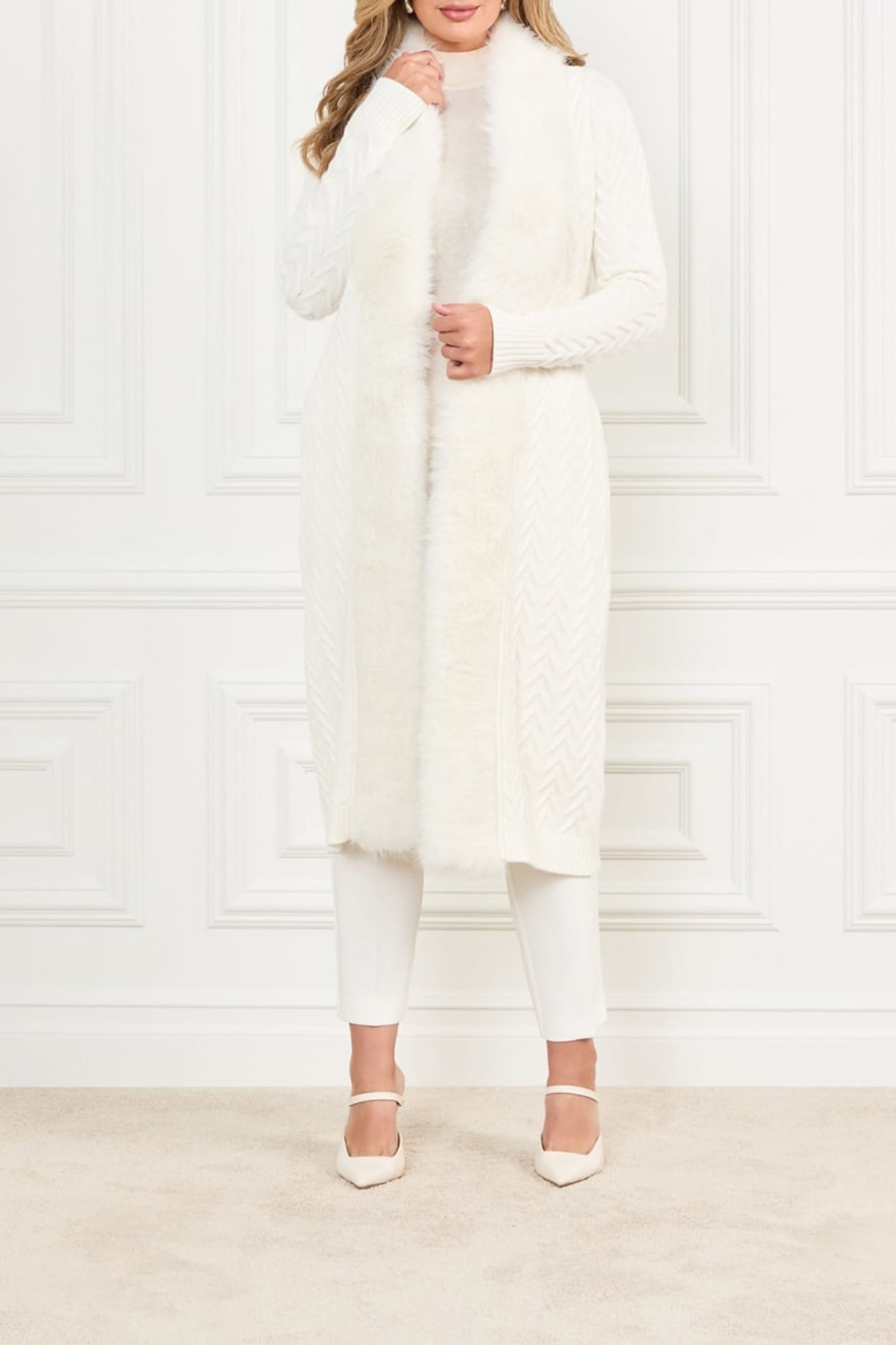 MARCIANO BY GUESS PAULA FAUX FUR LONG CARDI PALE PEARL 2
