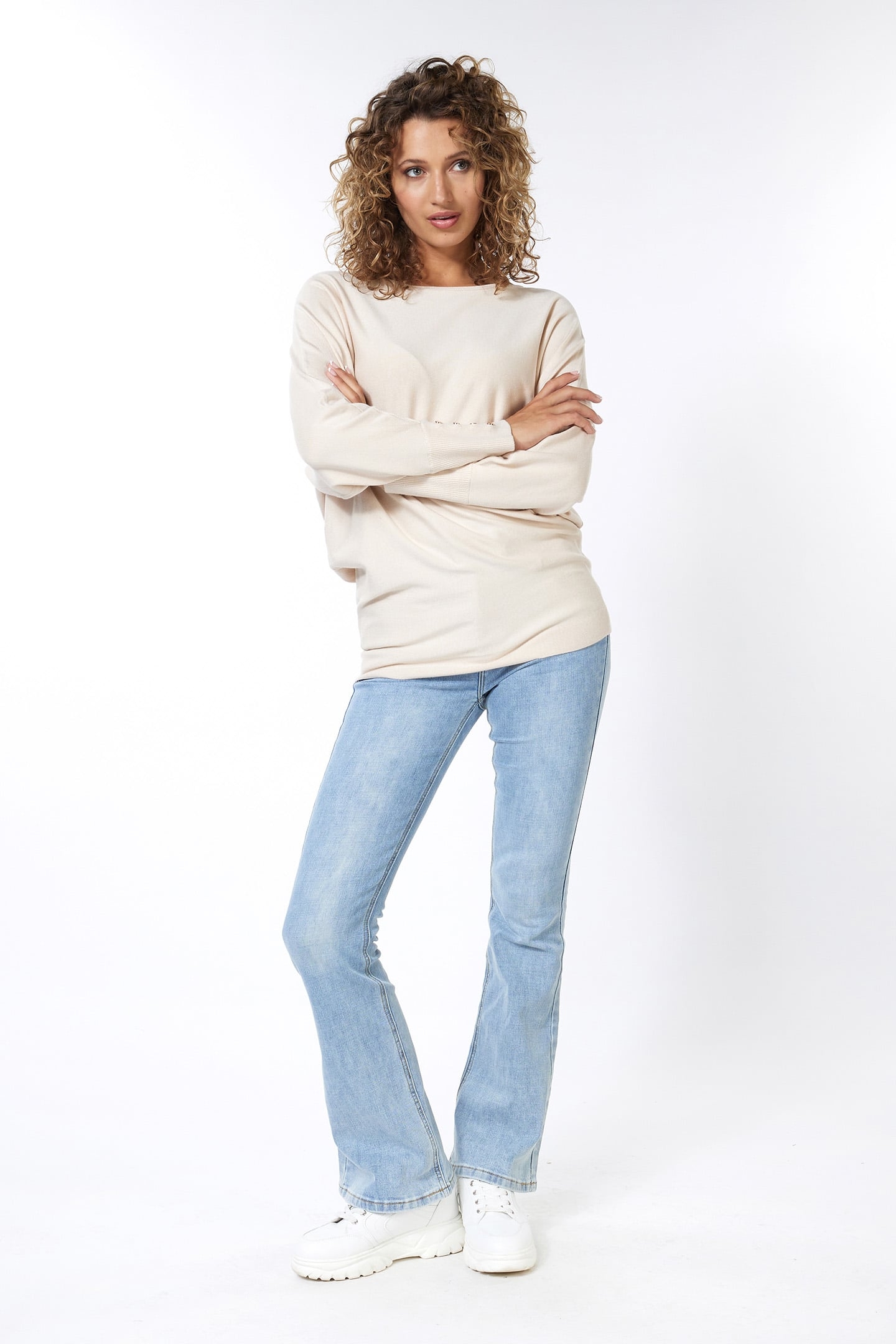 SWEATER BATWING BUTTONED CUFF LIGHT SAND 3