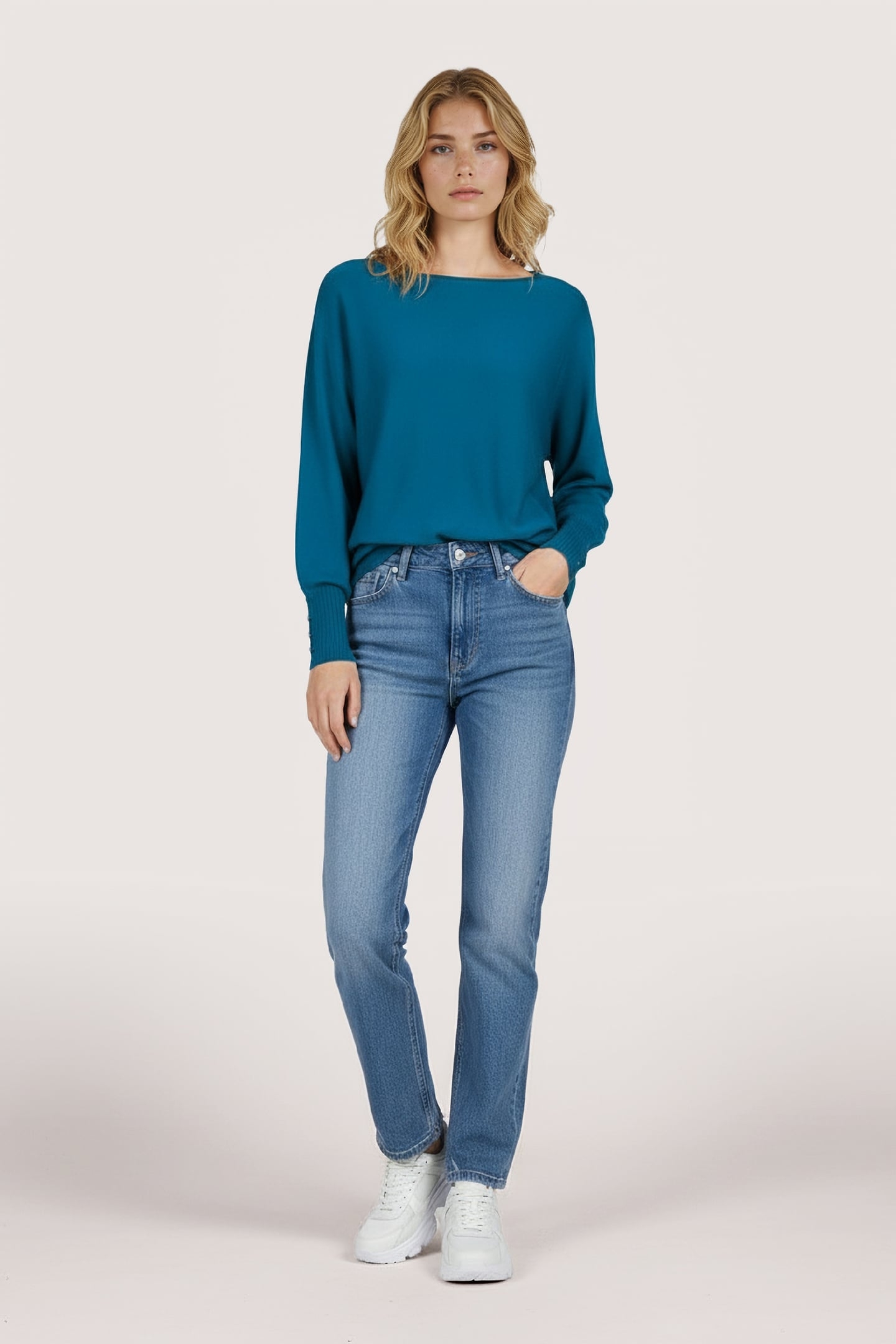 SWEATER BATWING BUTTONED CUFF PETROL 2