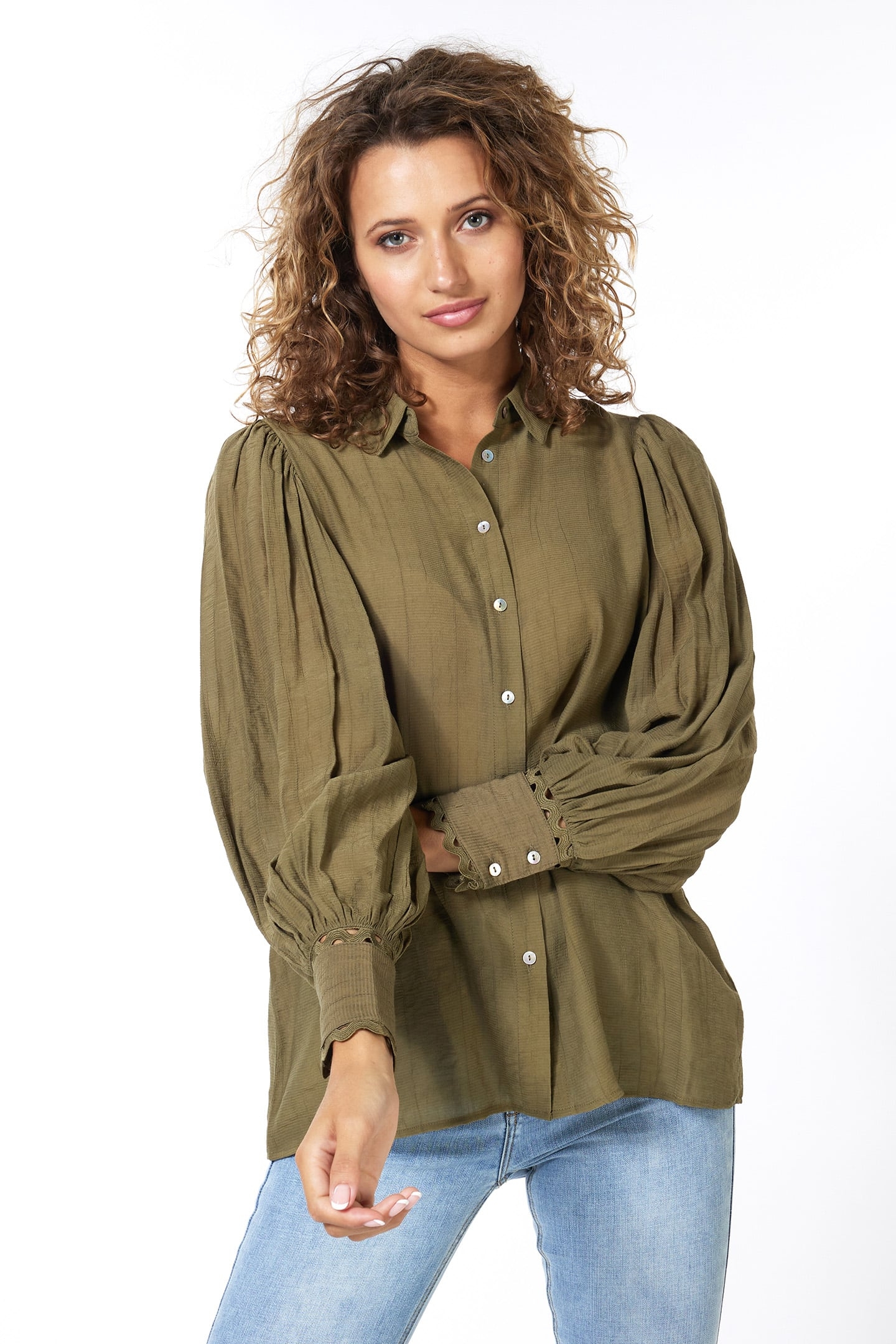 BLOUSE PUFF SLVE ARMY GREEN 1