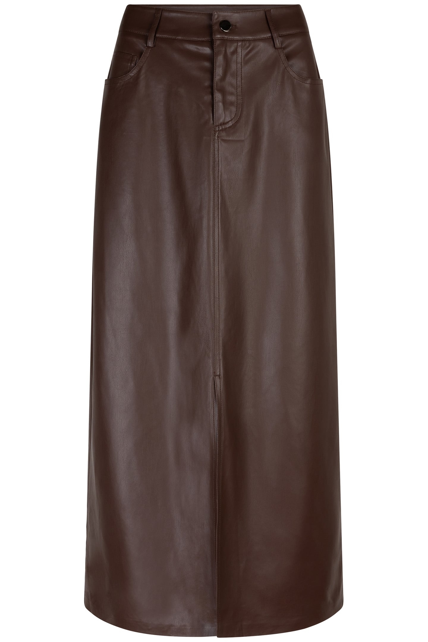 SKIRT LONG SPLIT VEGAN LEATHER CHOCOLATE 4
