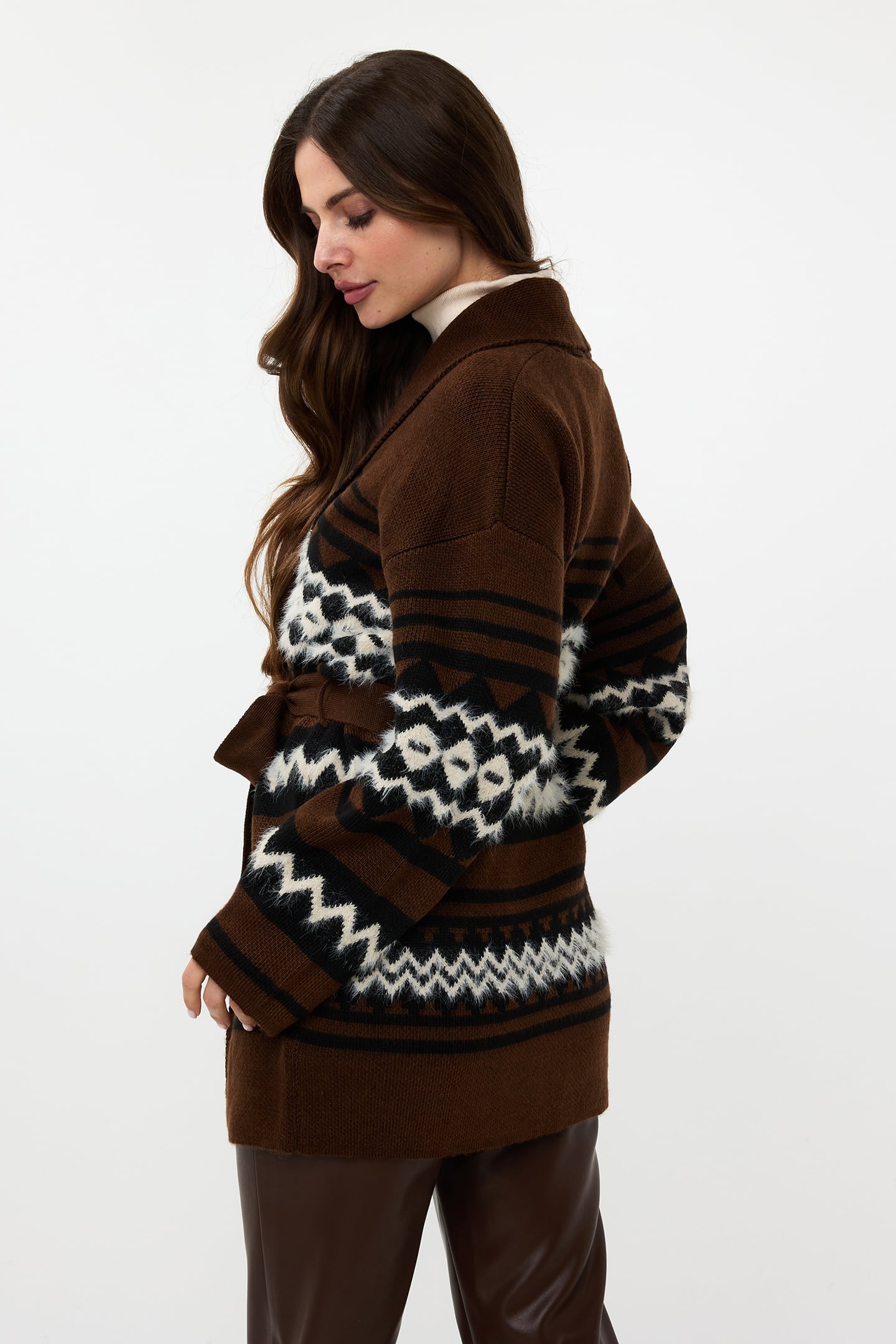 CARDIGAN HAIRY ETHNIC STRIPE CHOCOLATE 3