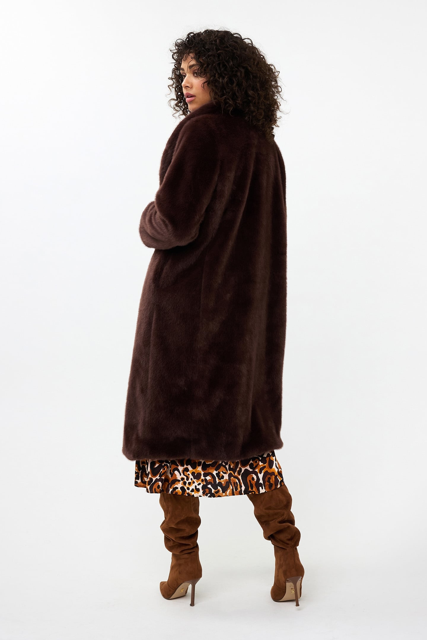 COAT SHAWL COLLAR FAKE FUR CHOCOLATE 4