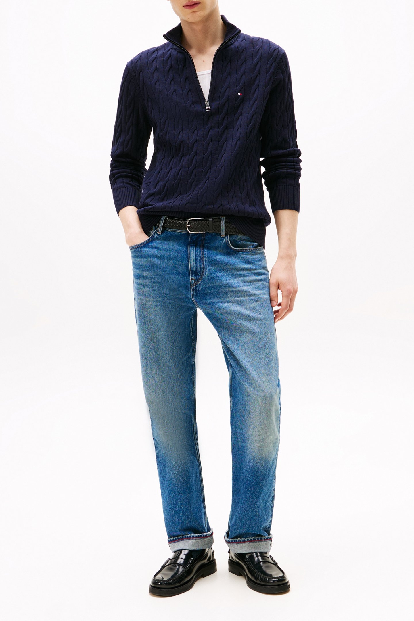 CLASSIC COTTON CABLE SWEATER NAVY BLUE 2