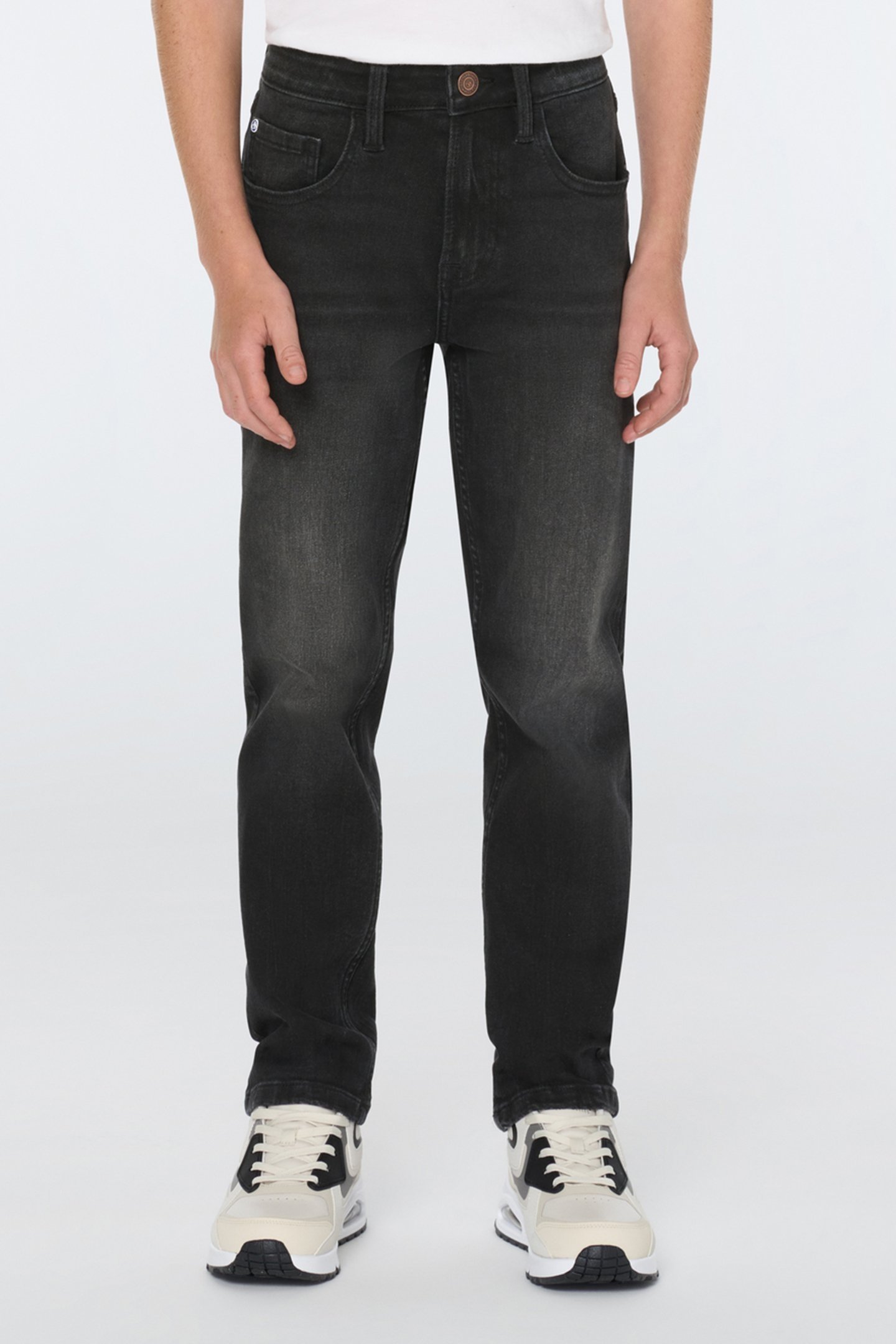 BOYS 5 PKT LOOSE TAPERED FIT JEAN BLACK / WHITE 1