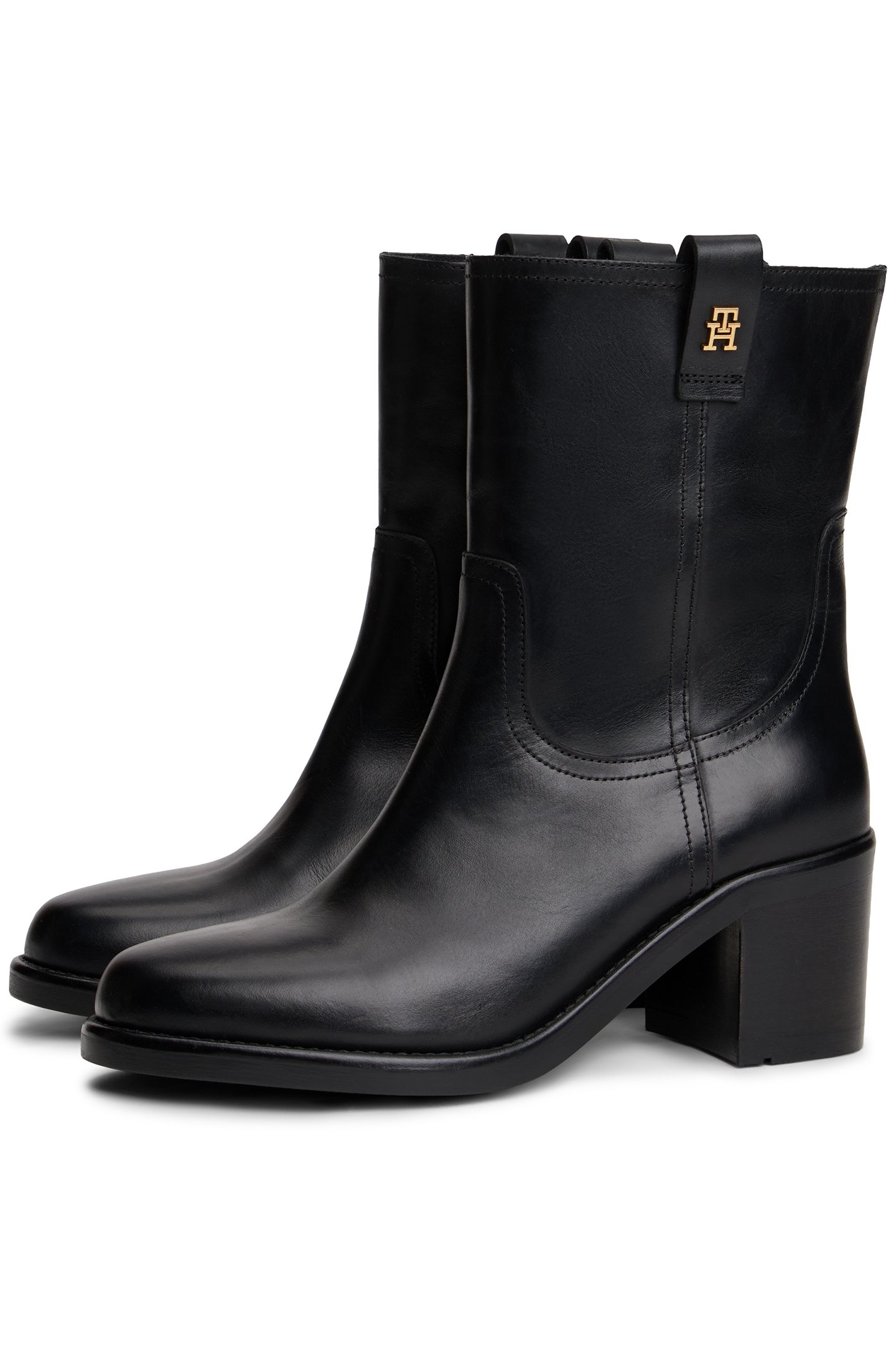 LEATHER BLOCK HEEL RIDING BOOTS BLACK 2