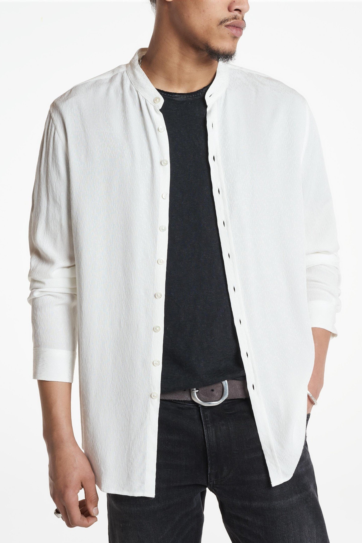 MULTI BUTTON BAND COLLAR SHIRT WHITE 1