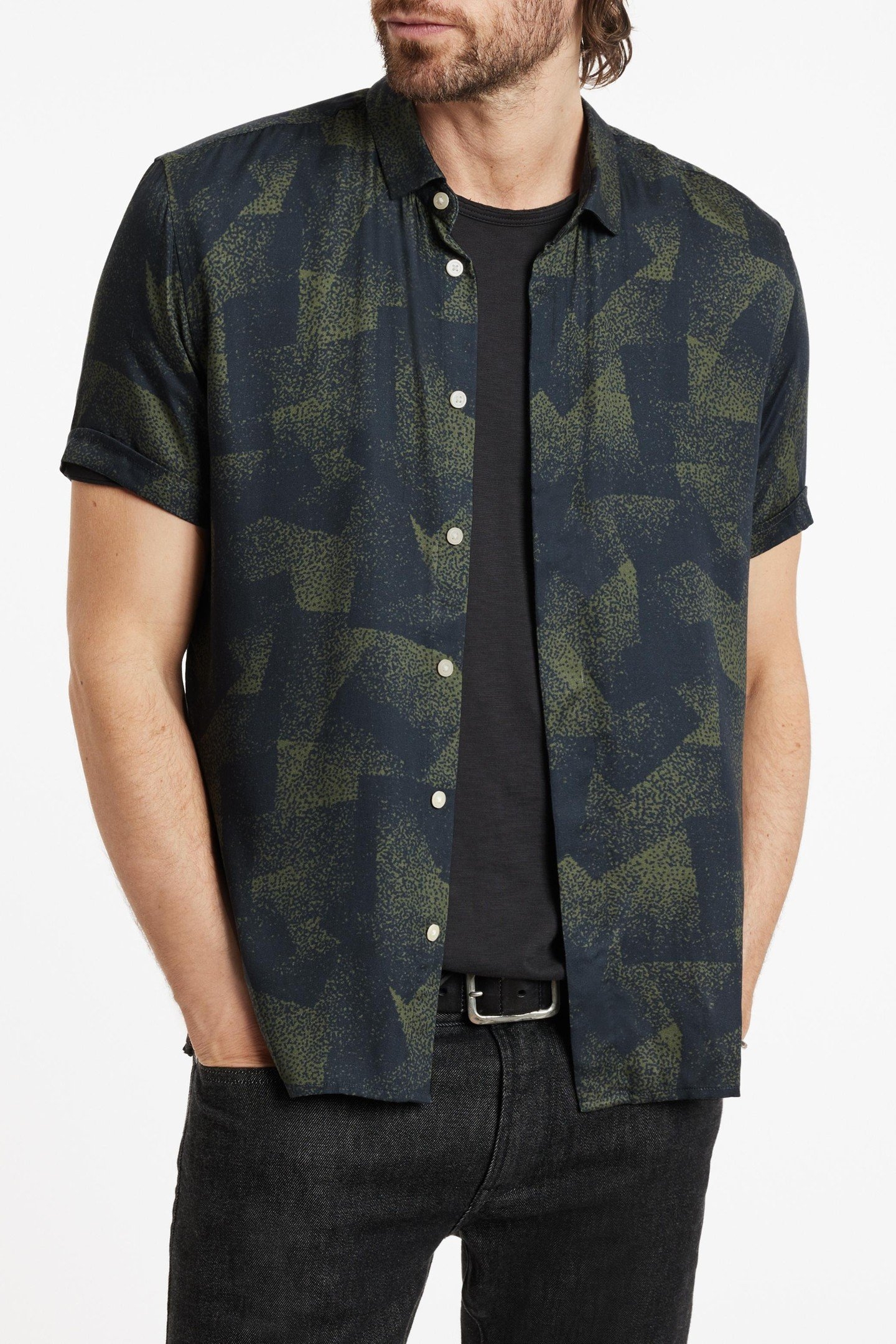 SS LOREN SPORTSHIRT W/ ABSTRACT GEO DEEP OLIVE 1