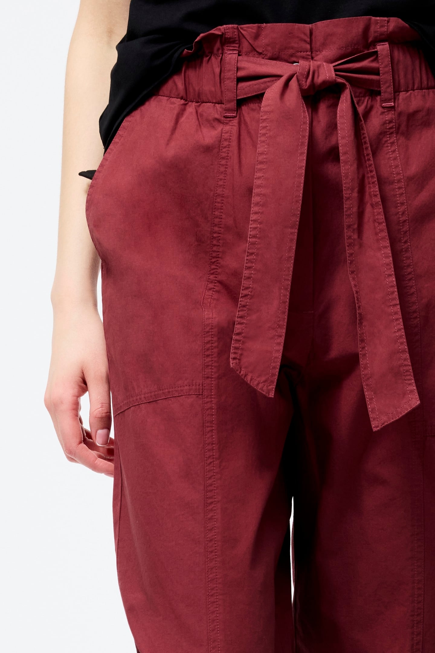 COTTON PAPER BAG TROUSER SUMMER BURGUNDY 3