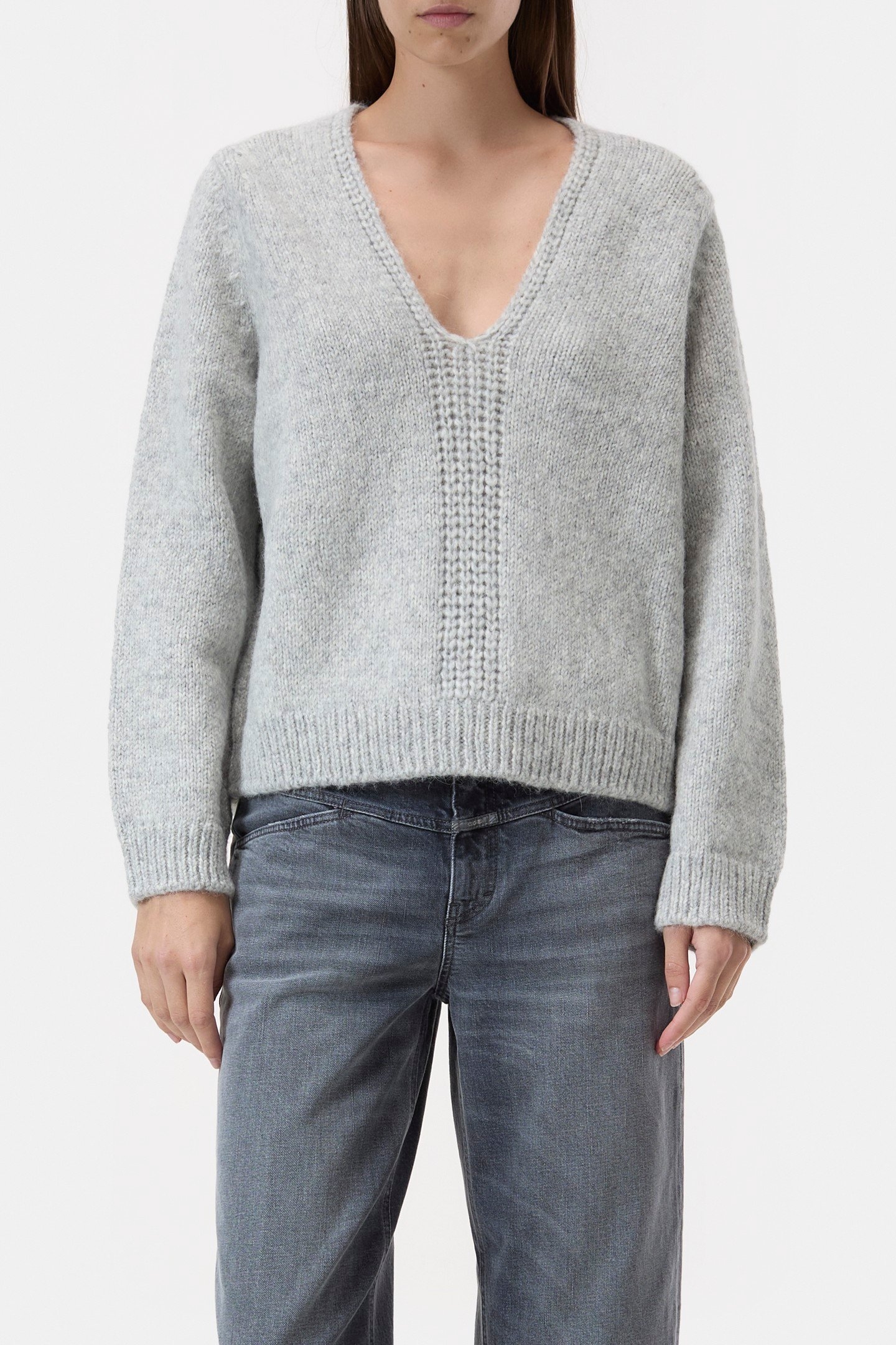 V NECK KNITS LIGHT GREY MELANGE 1
