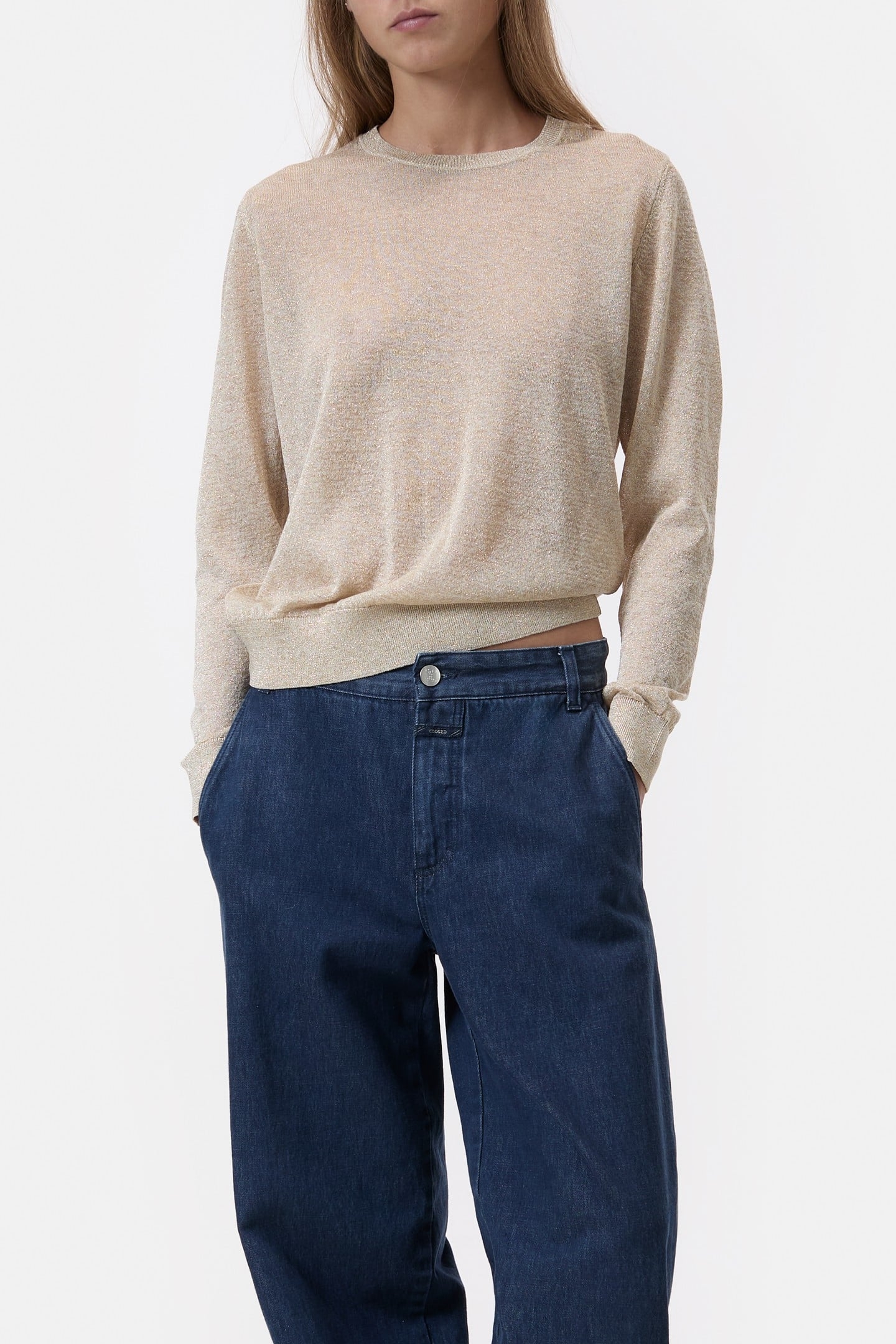 CREW NECK LONG SLEEVE KNITS PEARL BEIGE 2