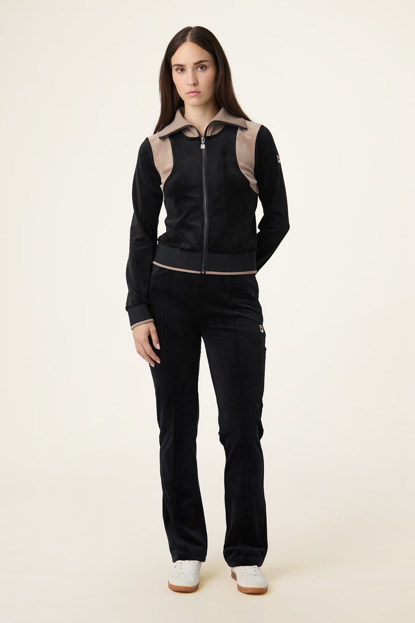 ADRIANO SLIM VELOUR TRACK JACKET BLACK-TAUPE GRAY 2