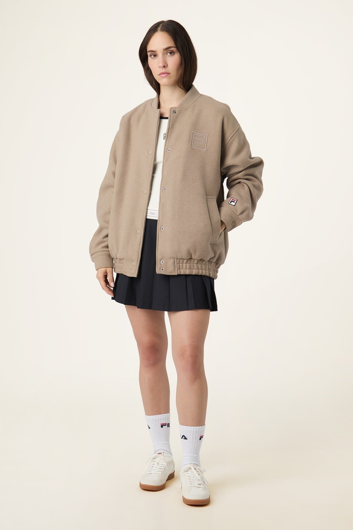 COMO OVERSIZED FELTED VARSITY JACKET WEATHERED TEAK 2
