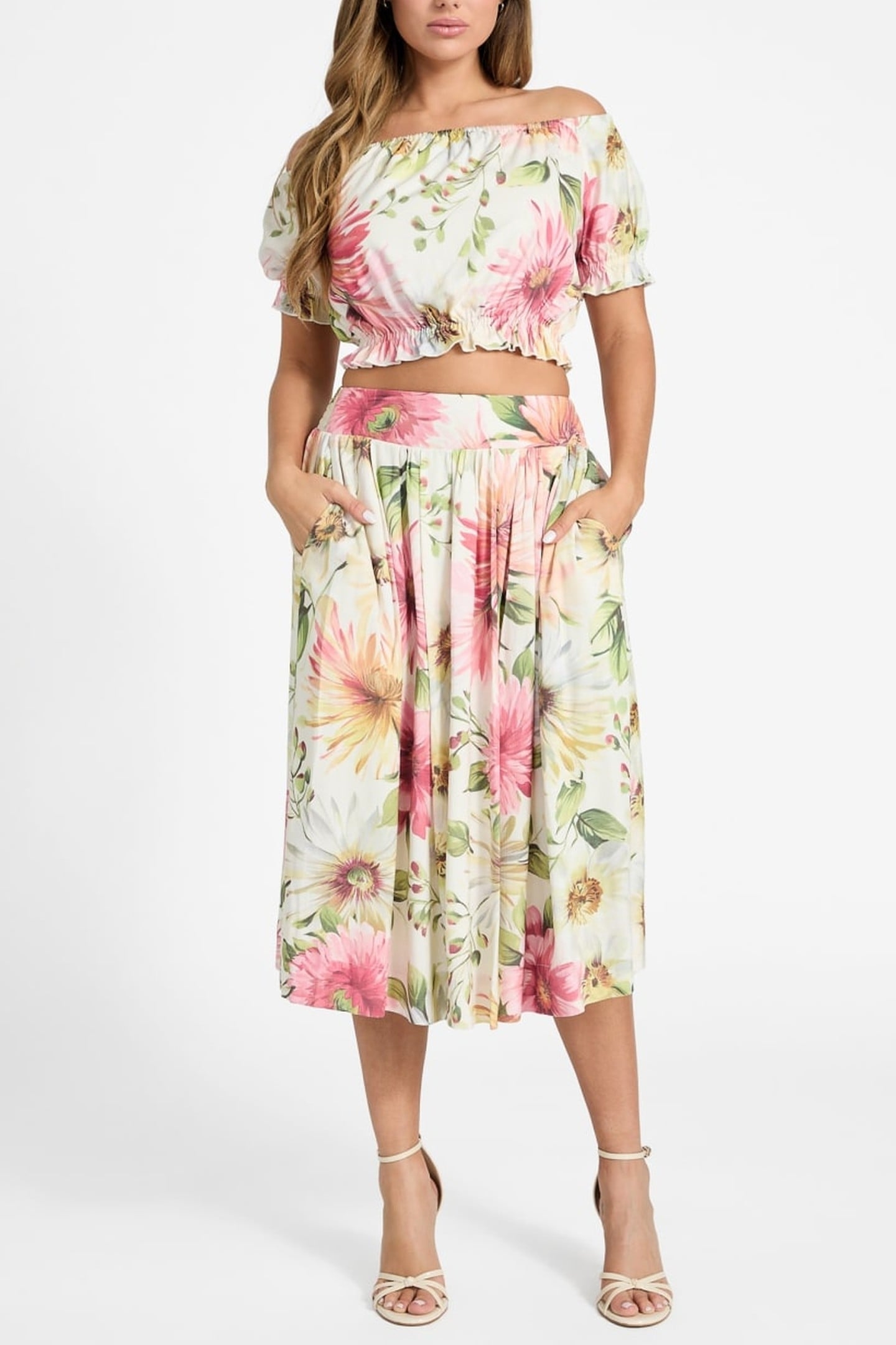 GUESS ECO OFF SHOULDER ELODIE PAINTED DAISIES PRIN 4