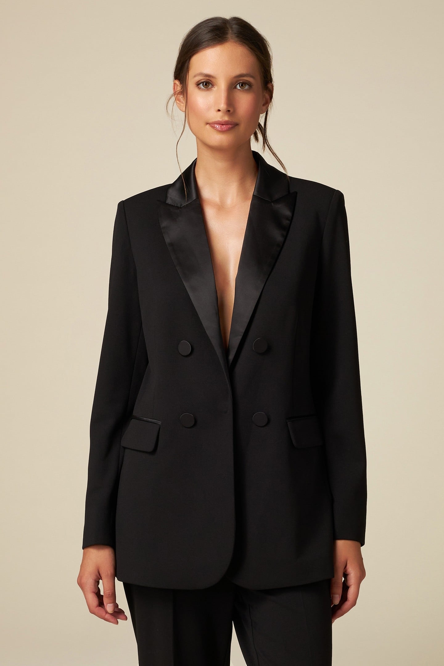 BLAZER WITH SATIN DETAILS BLACK 1