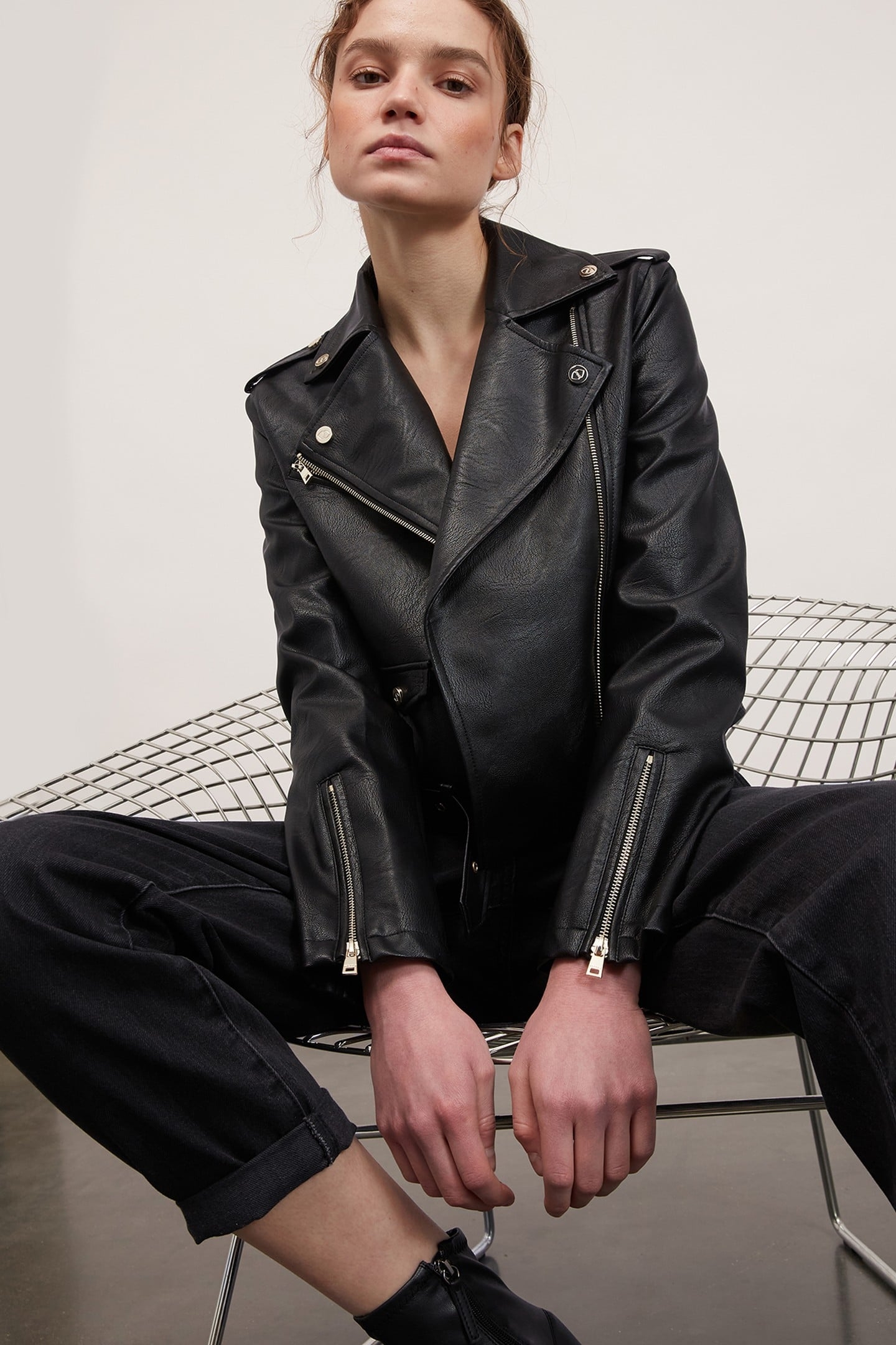 LEATHER-EFFECT BIKER JACKET BLACK 4