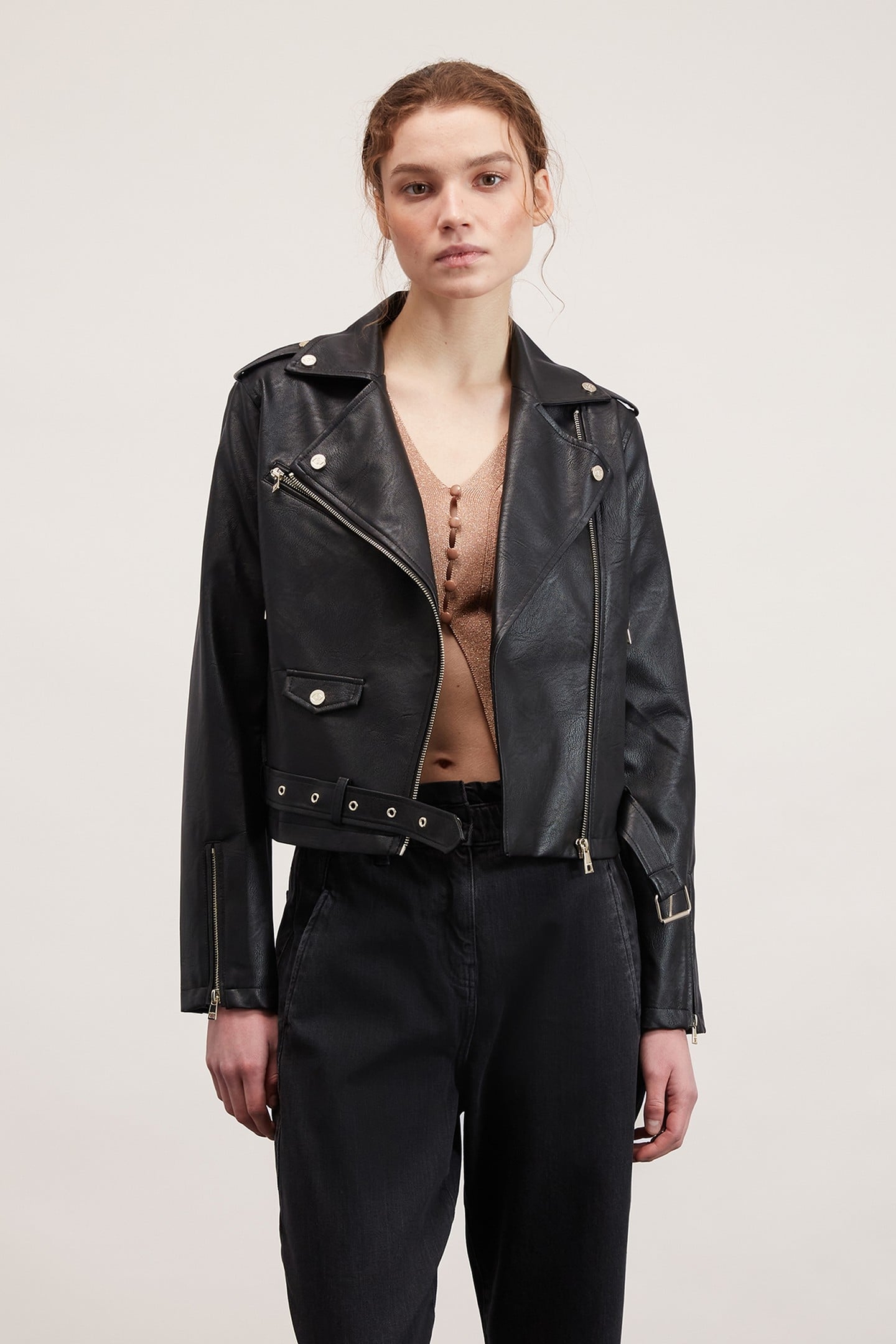 LEATHER-EFFECT BIKER JACKET BLACK 1
