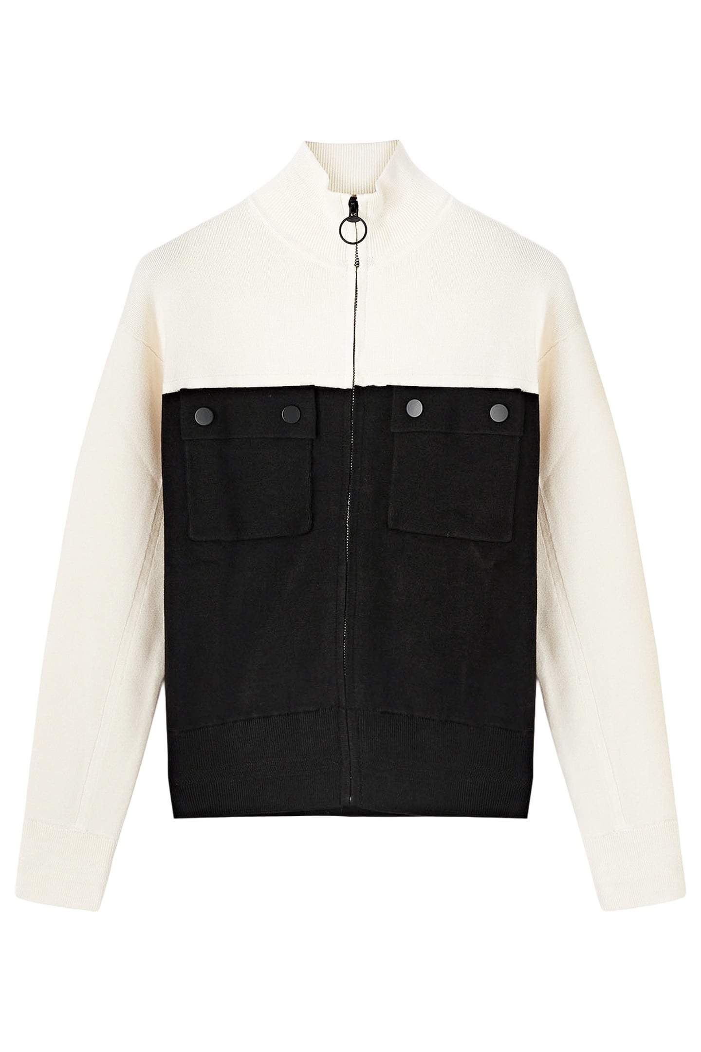 TWO-TONE CARDIGAN WITH POCKETS BLACK 3