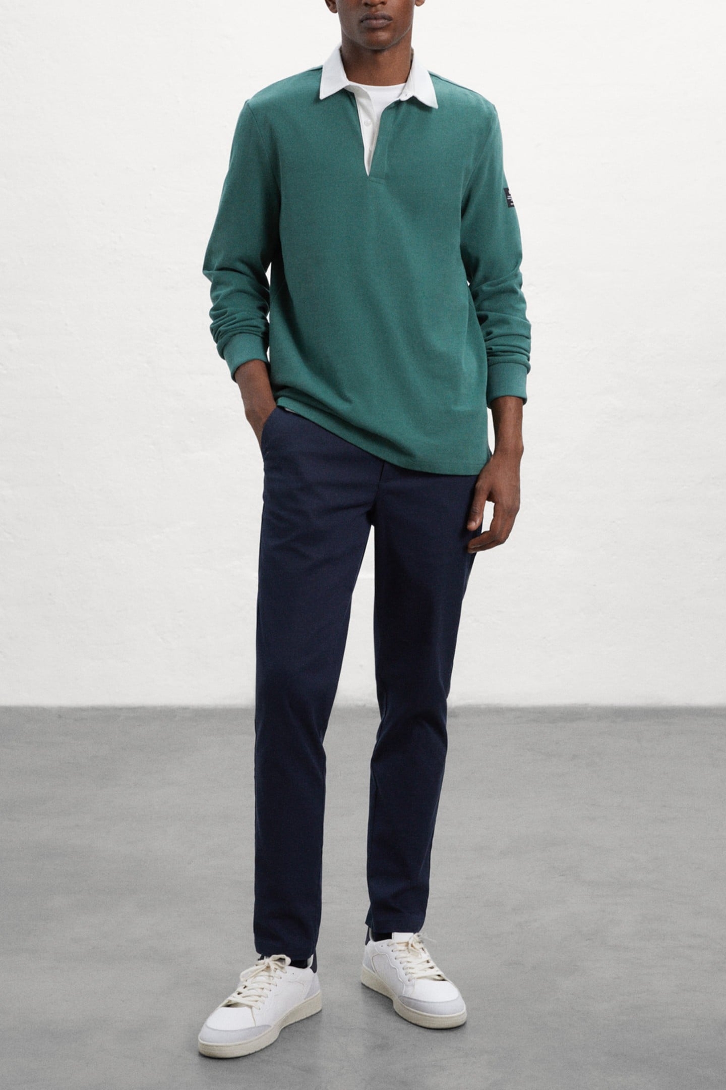 PERIALF LONG SLEEVE POLO OFF WHITE / URBAN GREEN 1