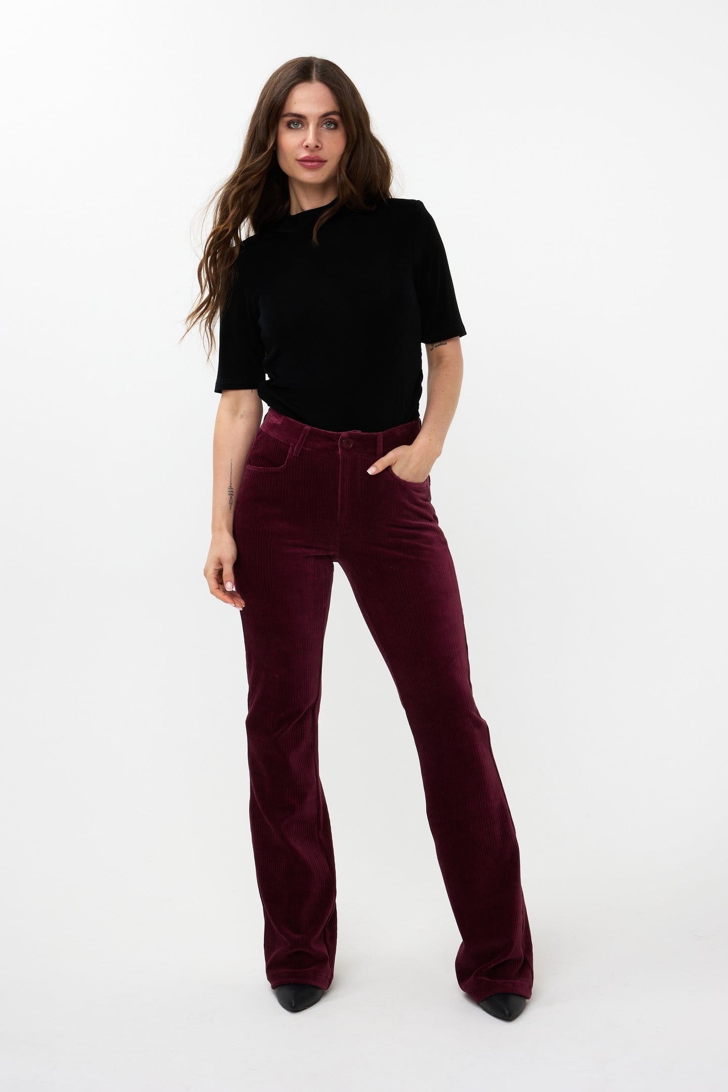 TROUSERS RIB FLAIR WINE RED 3