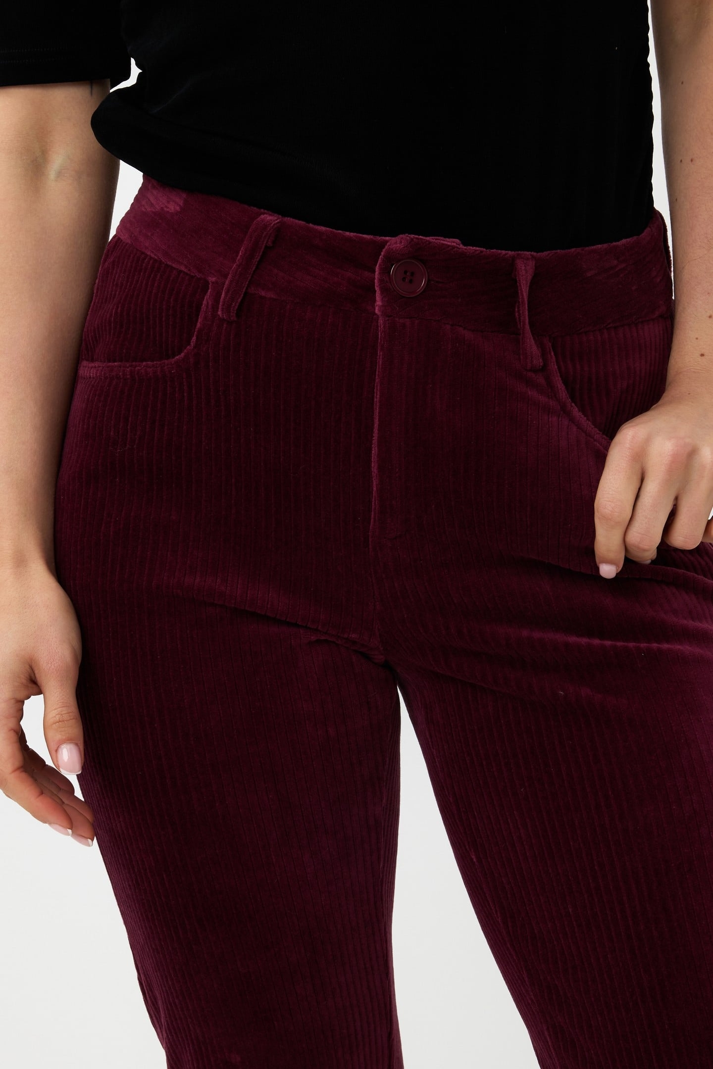 TROUSERS RIB FLAIR WINE RED 8