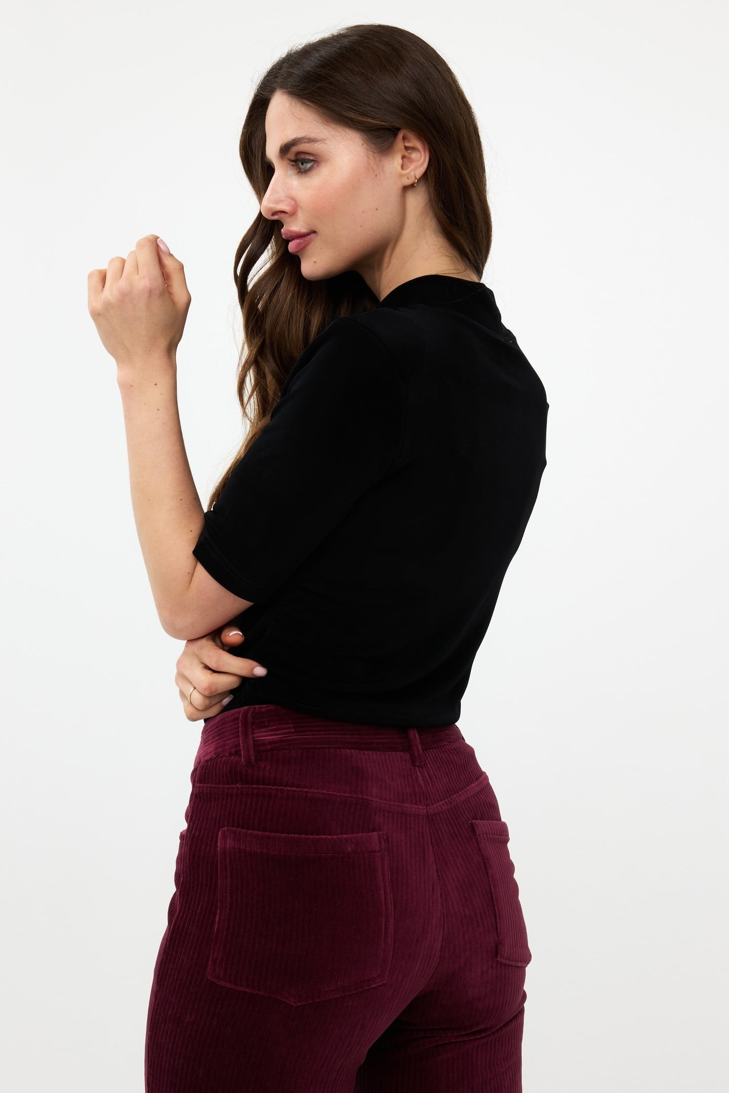 TROUSERS RIB FLAIR WINE RED 4