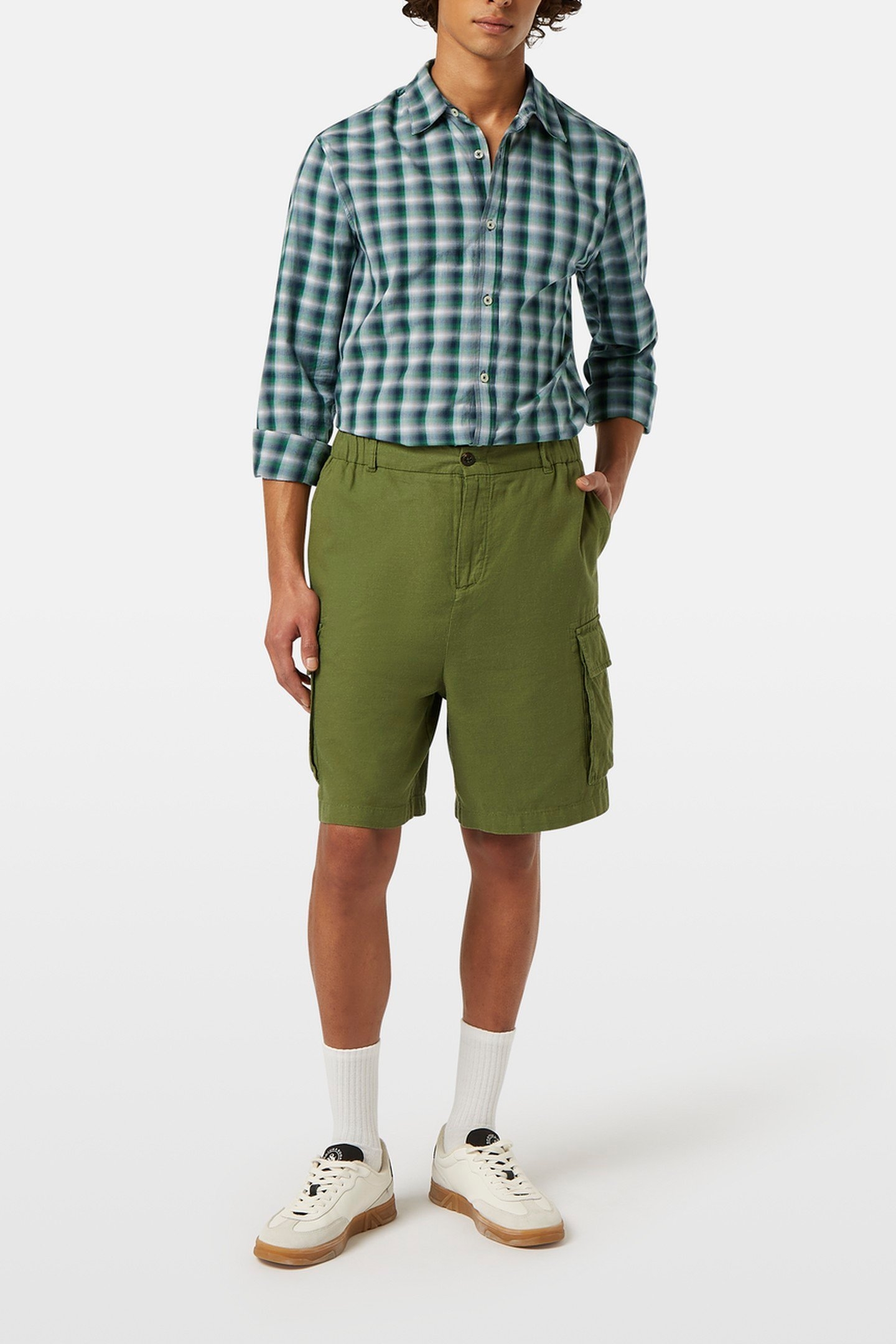 COTTON-LINEN RELAXED FIT CARGO SHORT ARMY 4
