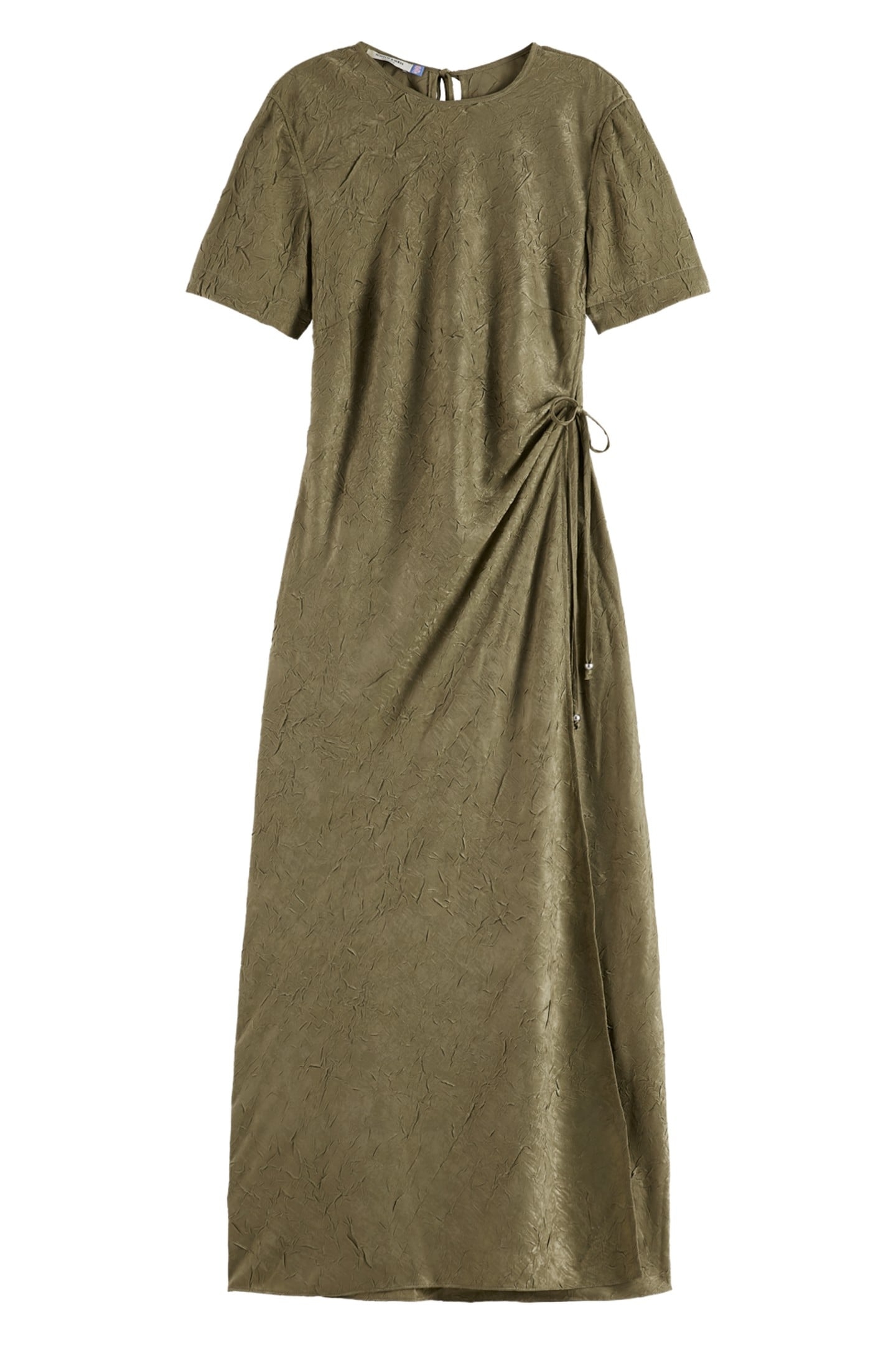 CRUSHED SATIN WRAP DRESS WASHED MILITARY 1