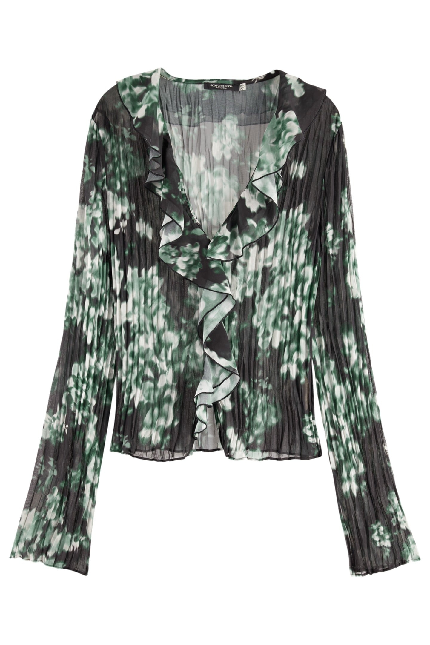 RUFFLE TOP NIEUW BLOSSOM PRINT PARK GREEN 1