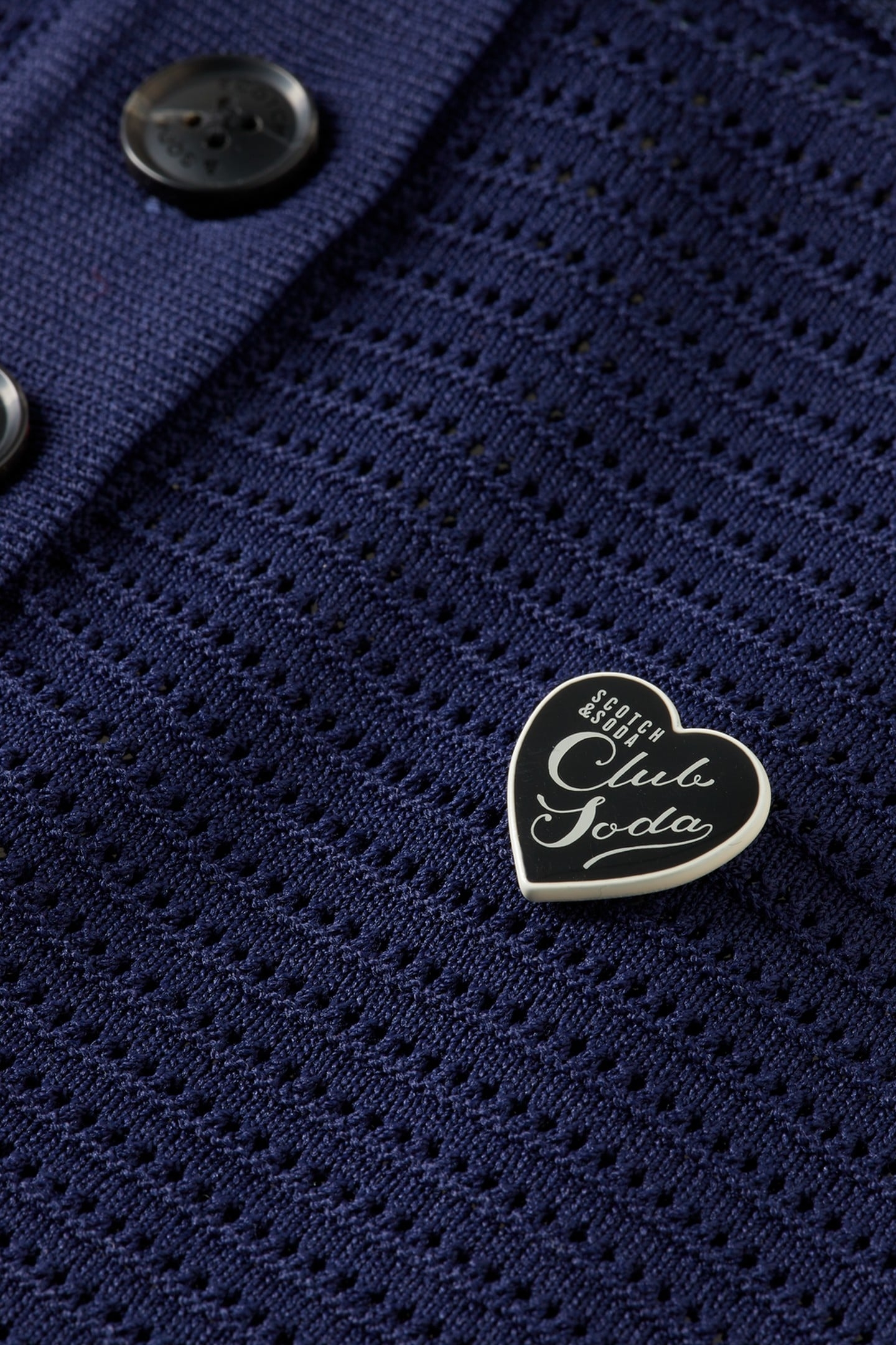 POINTELLE COLLARED KNITTED TEE NAVY 3