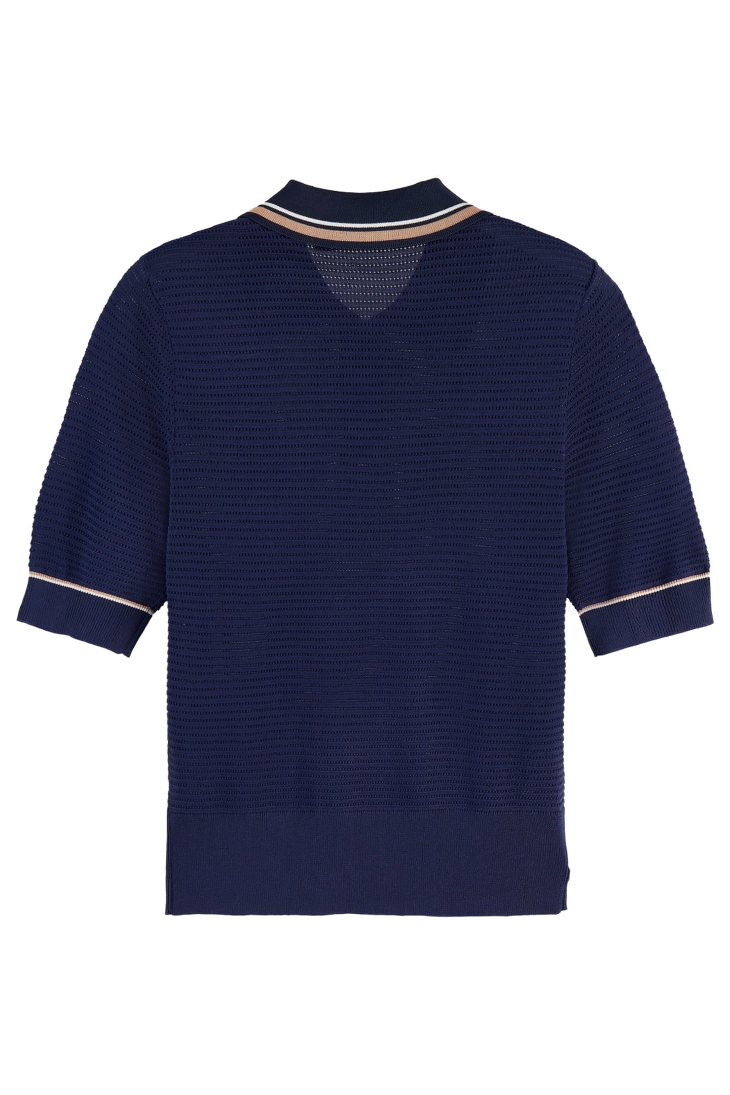 POINTELLE COLLARED KNITTED TEE NAVY 2