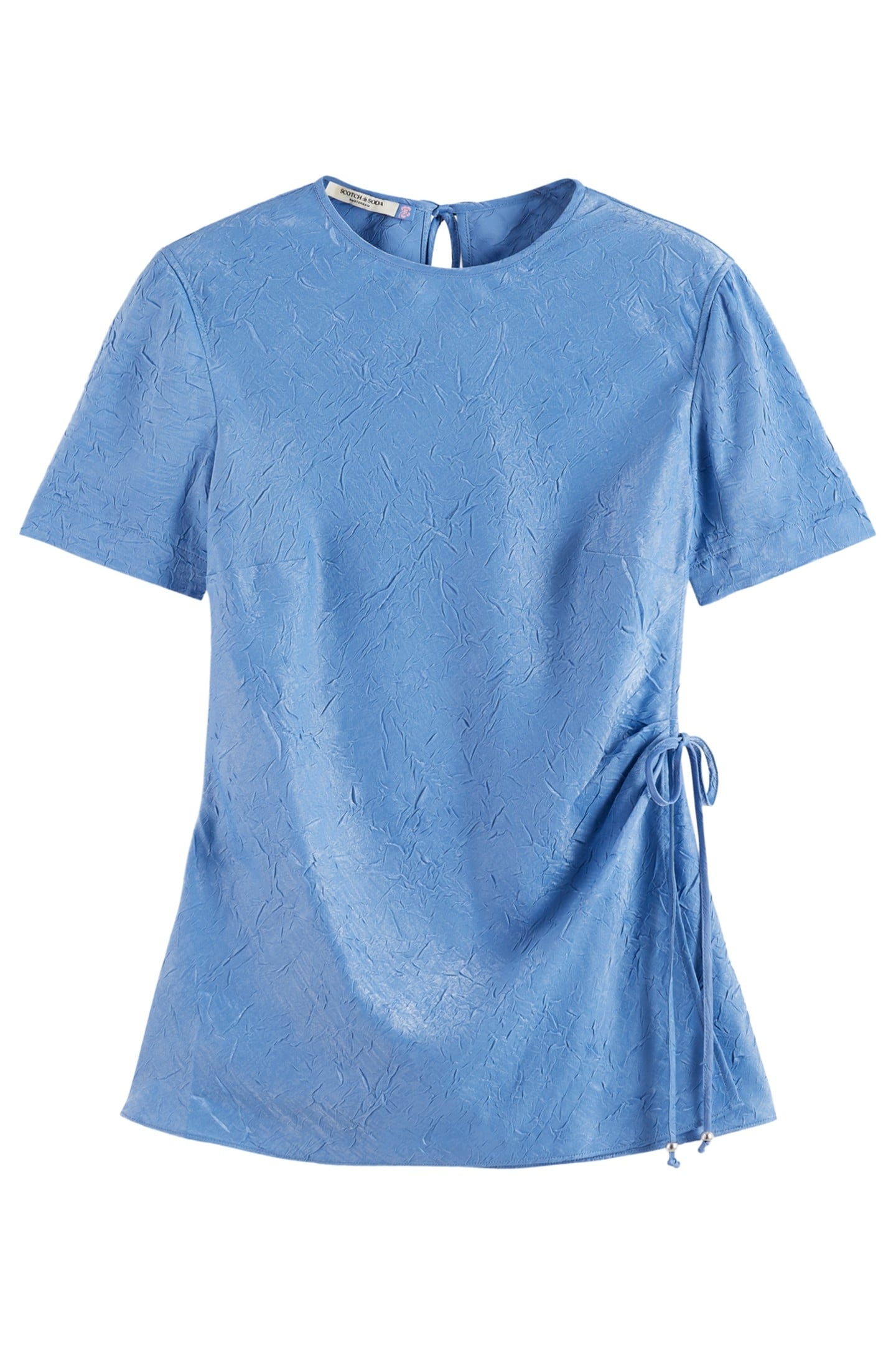 CRUSHED SATIN WRAP TOP LAKE BLUE 1