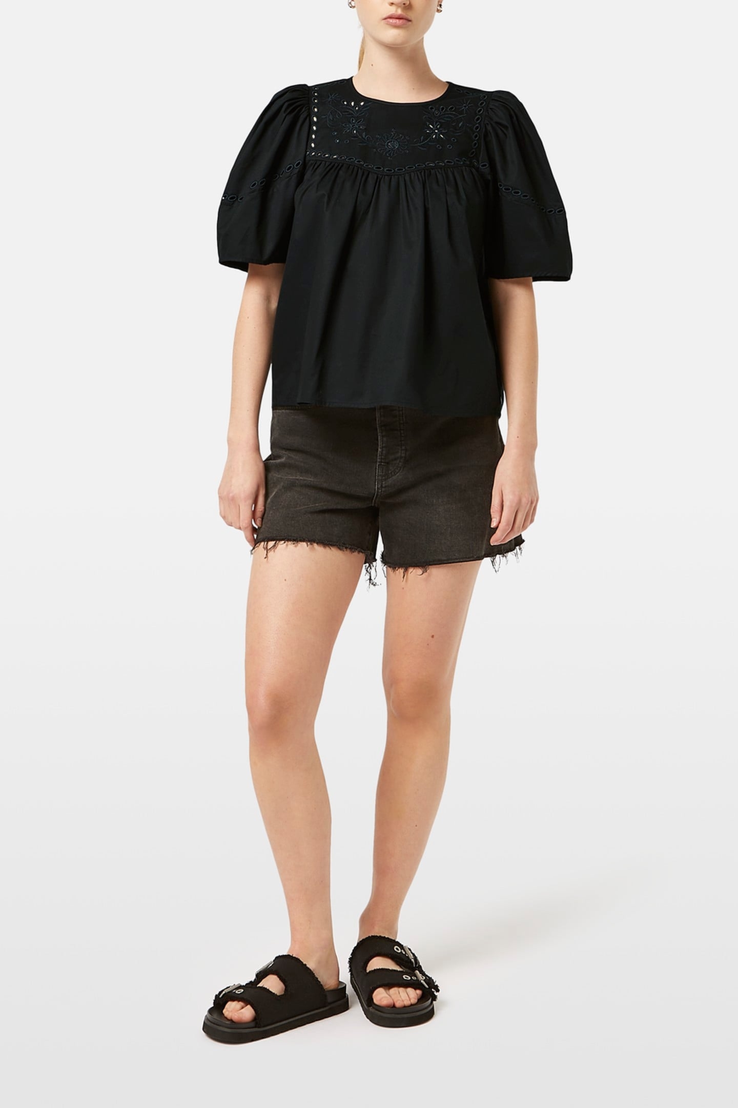 COTTON TWILL EMBROIDERED TOP BLACK 1