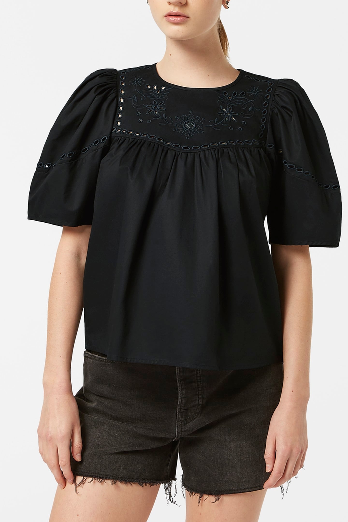 COTTON TWILL EMBROIDERED TOP BLACK 2