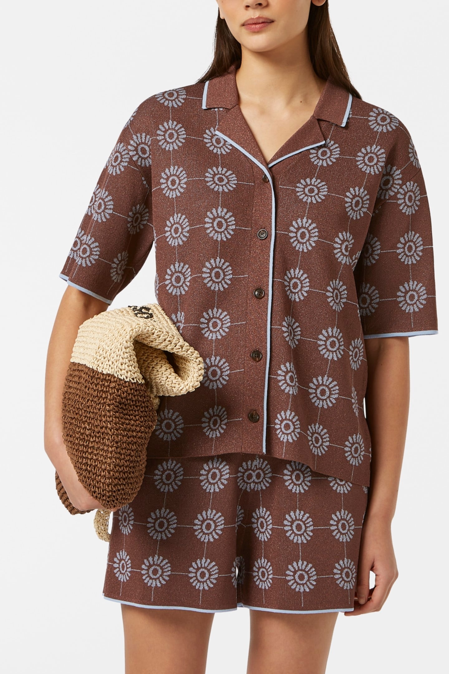 JACQUARD COLLARED KNITTED SHIRT COLD BREW 2