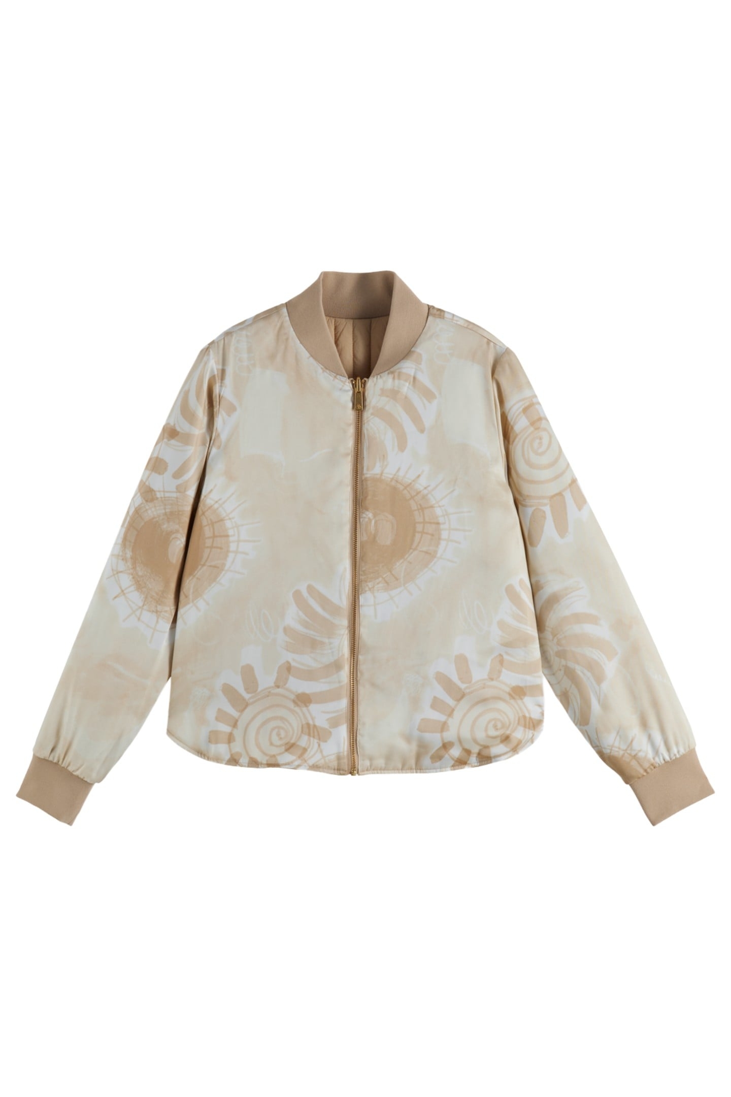 REVERSIBLE QUILTED BOMBER SOFT CAMEL/ ABSTRACT SUN SAND 4