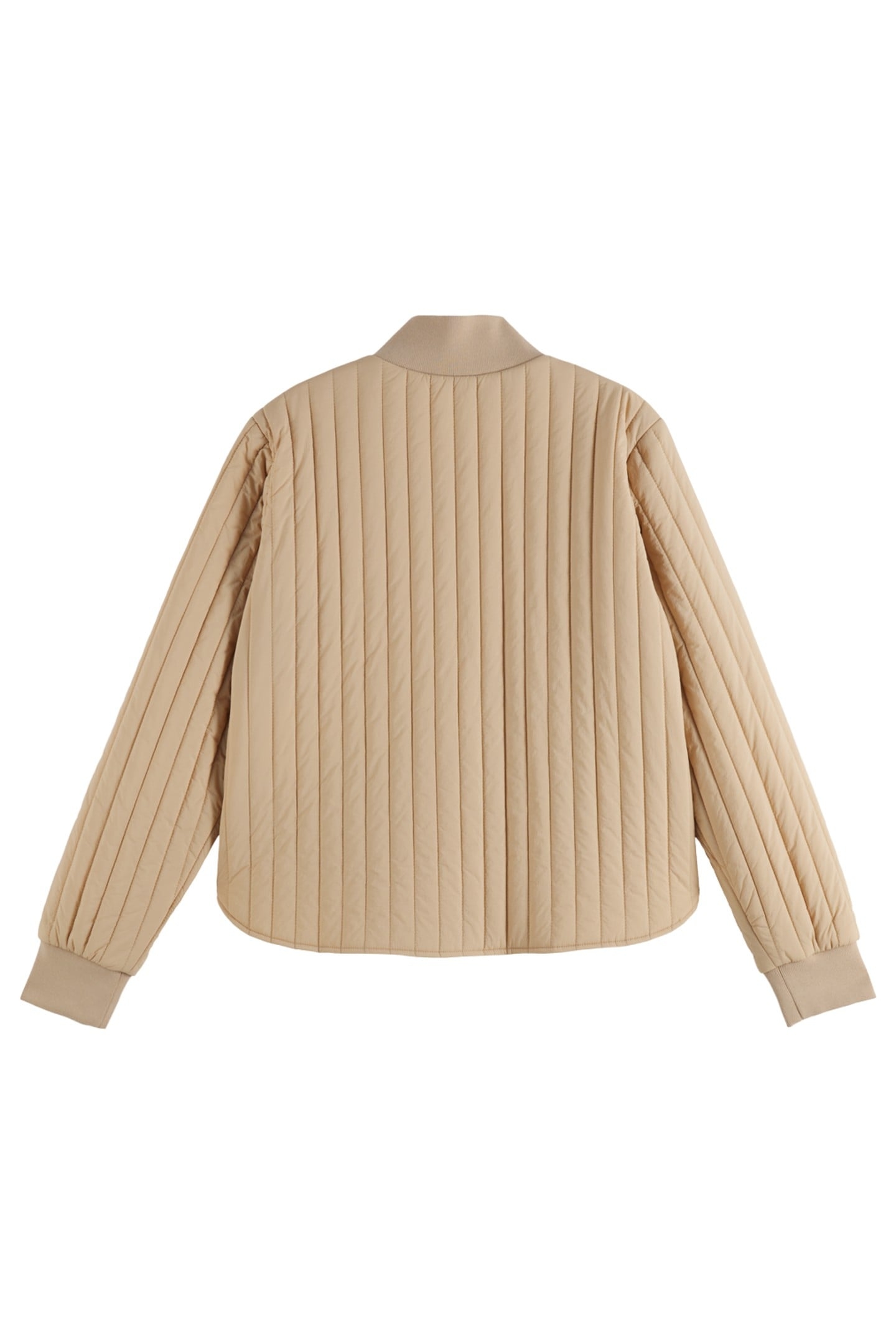 REVERSIBLE QUILTED BOMBER SOFT CAMEL/ ABSTRACT SUN SAND 6