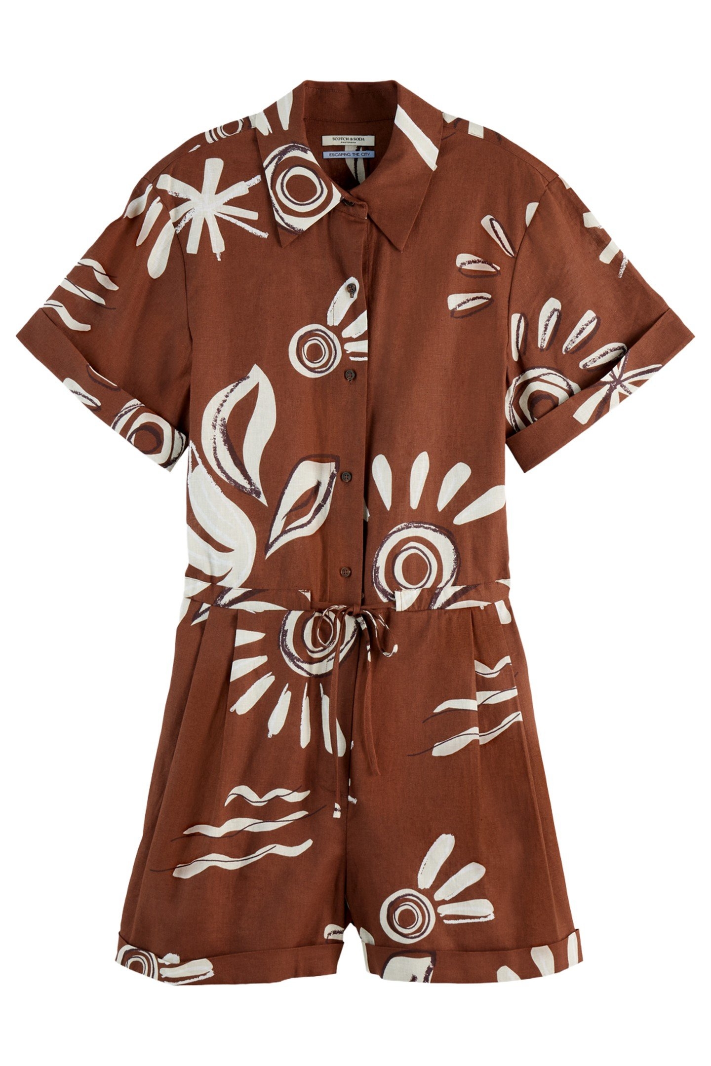 LINEN UTILITY PLAYSUIT INKY SUN BROWN 4