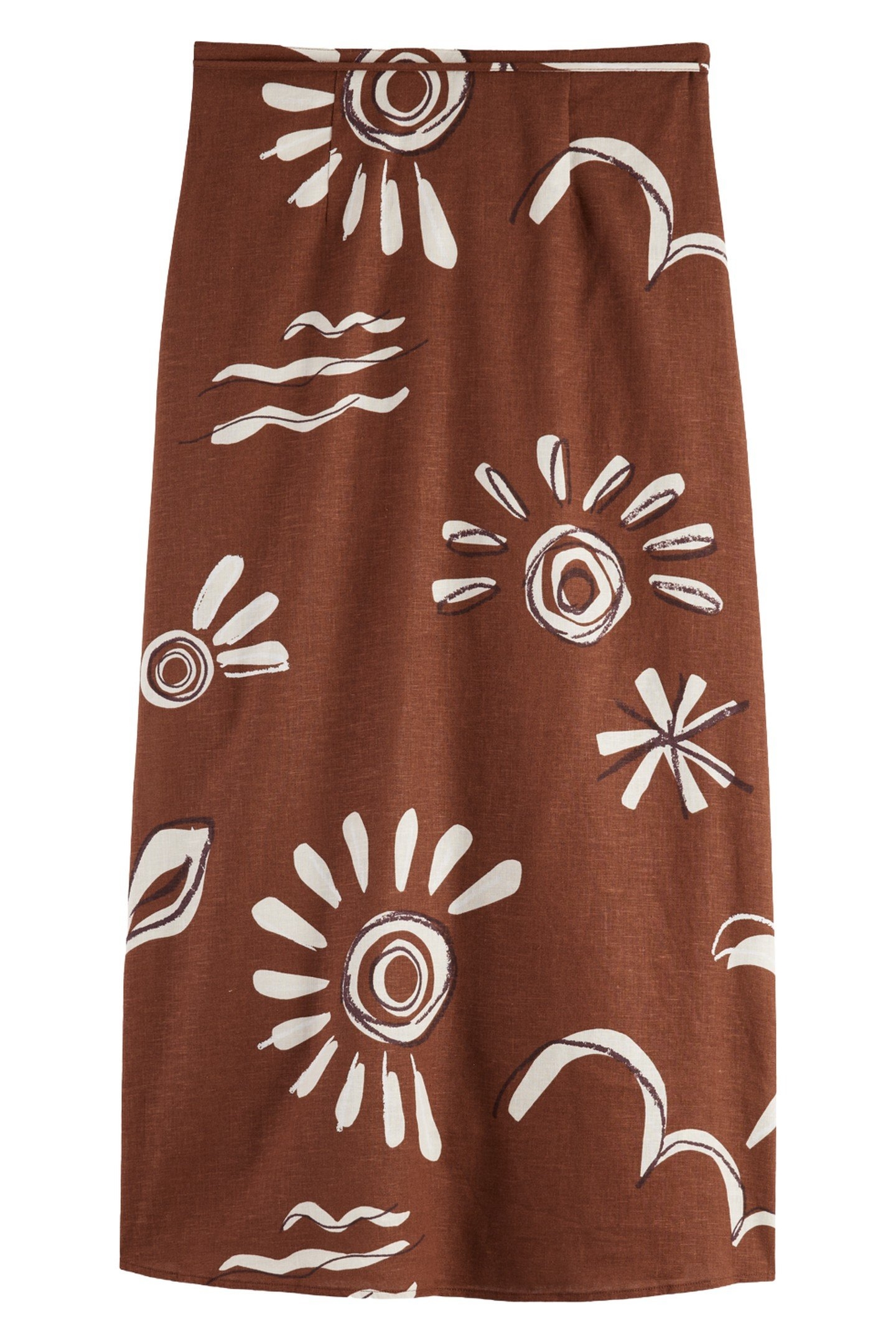 LINEN BLEND PRINTED WRAP SKIRT INKY SUN BROWN 7