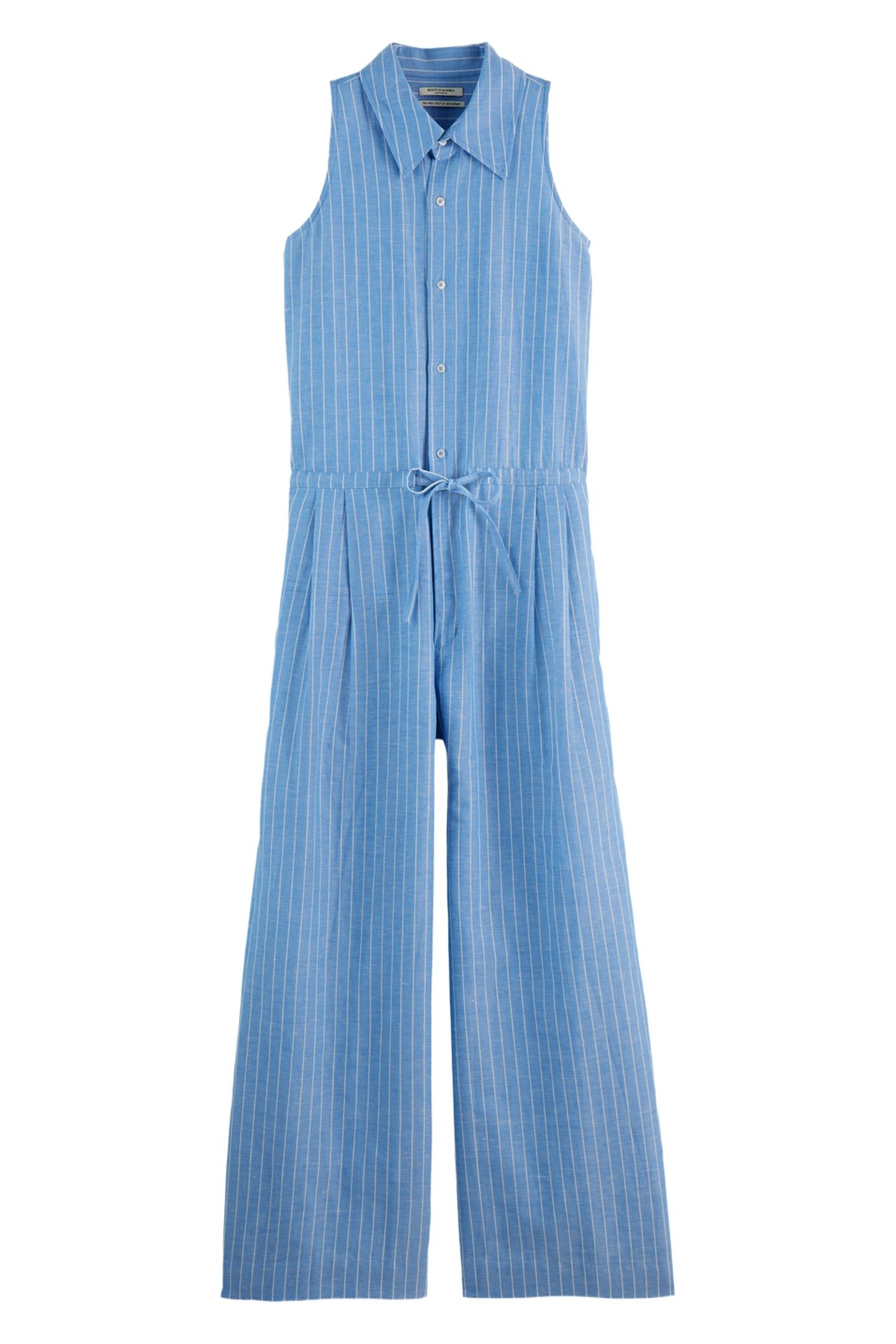 HALTER LINEN JUMPSUIT BLUE AND WHITE PIN STRIPE 4