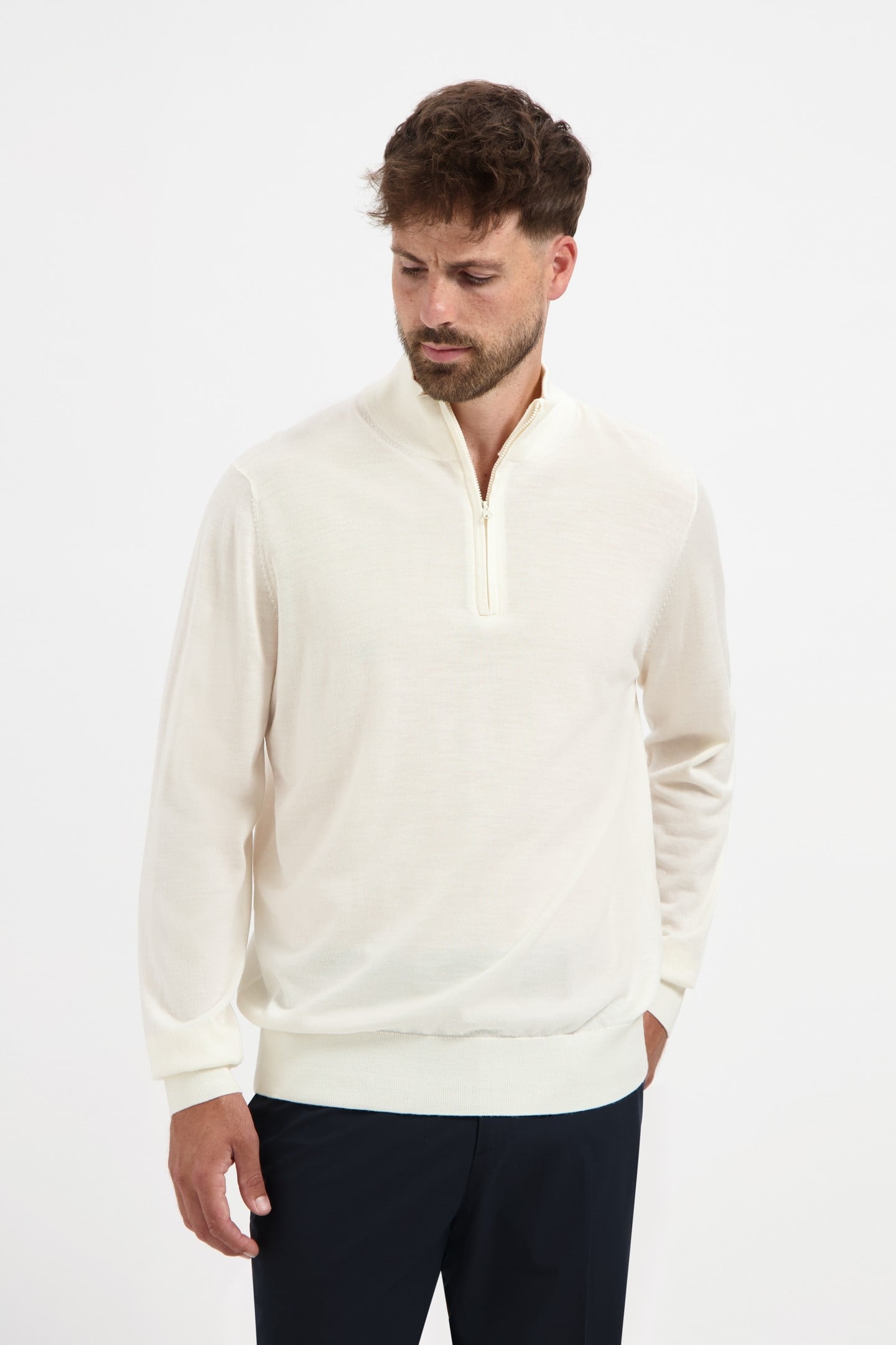 ZIP UP 100% MERINO SEASHELL WHITE 1