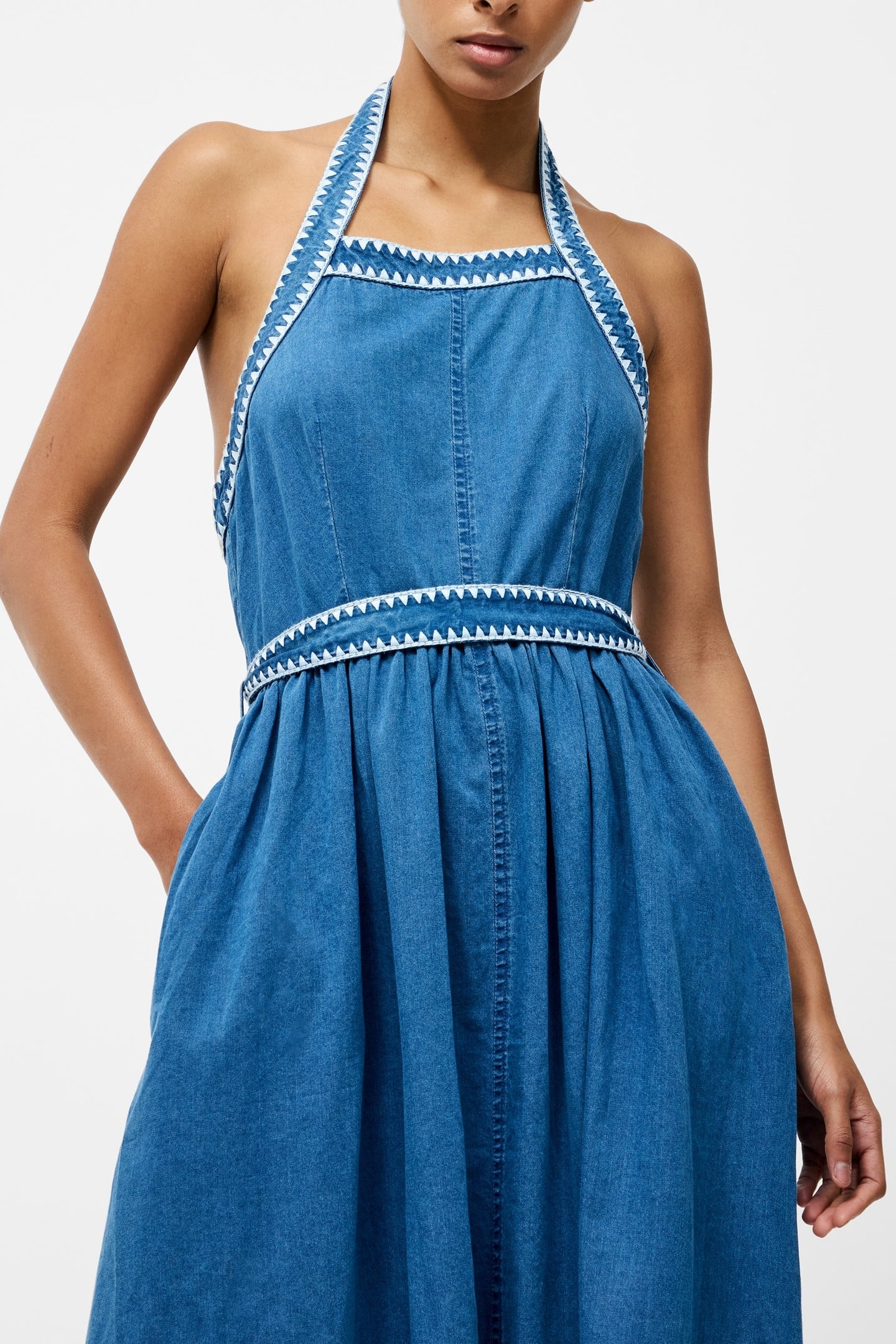 ZAVES CHAMBRAY HALTER NECK DRS VINTAGE BLUE 1